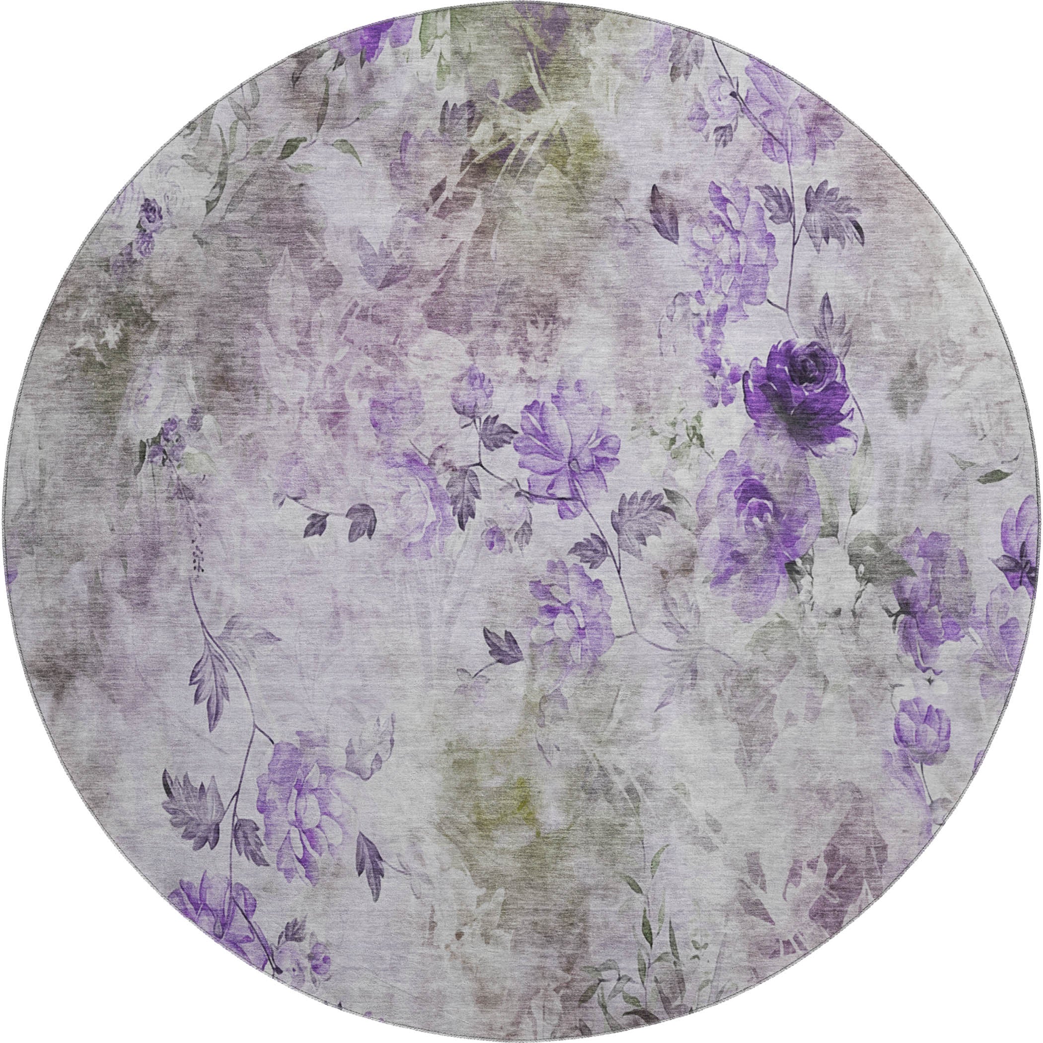 Chiang Mai Machine Washable Transitional Purple Rug 8' x 8' #shape_Round