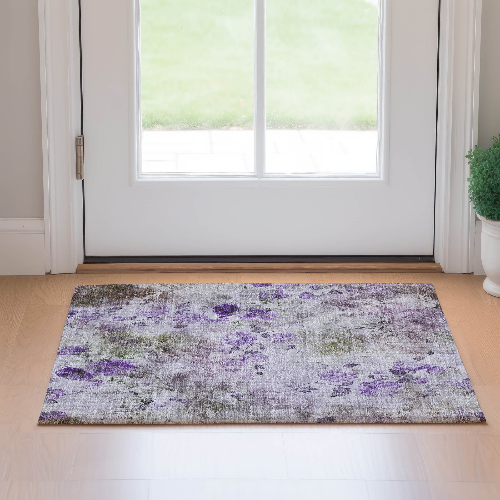 Chiang Mai Machine Washable Transitional Purple Rug 1'8" x 2'6" #shape_Rectangle