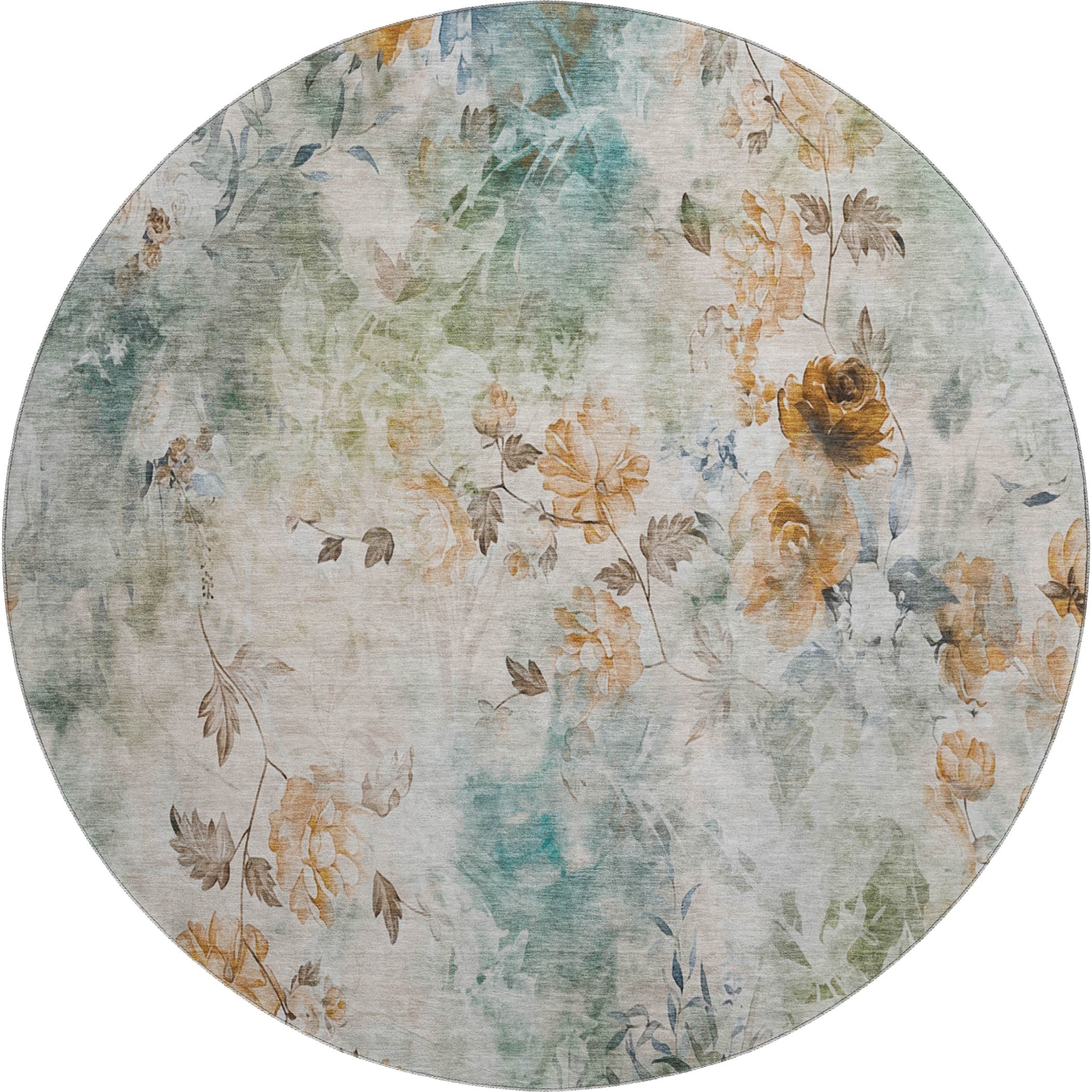 Chiang Mai Machine Washable Transitional Teal Rug 8' x 8' #shape_Round