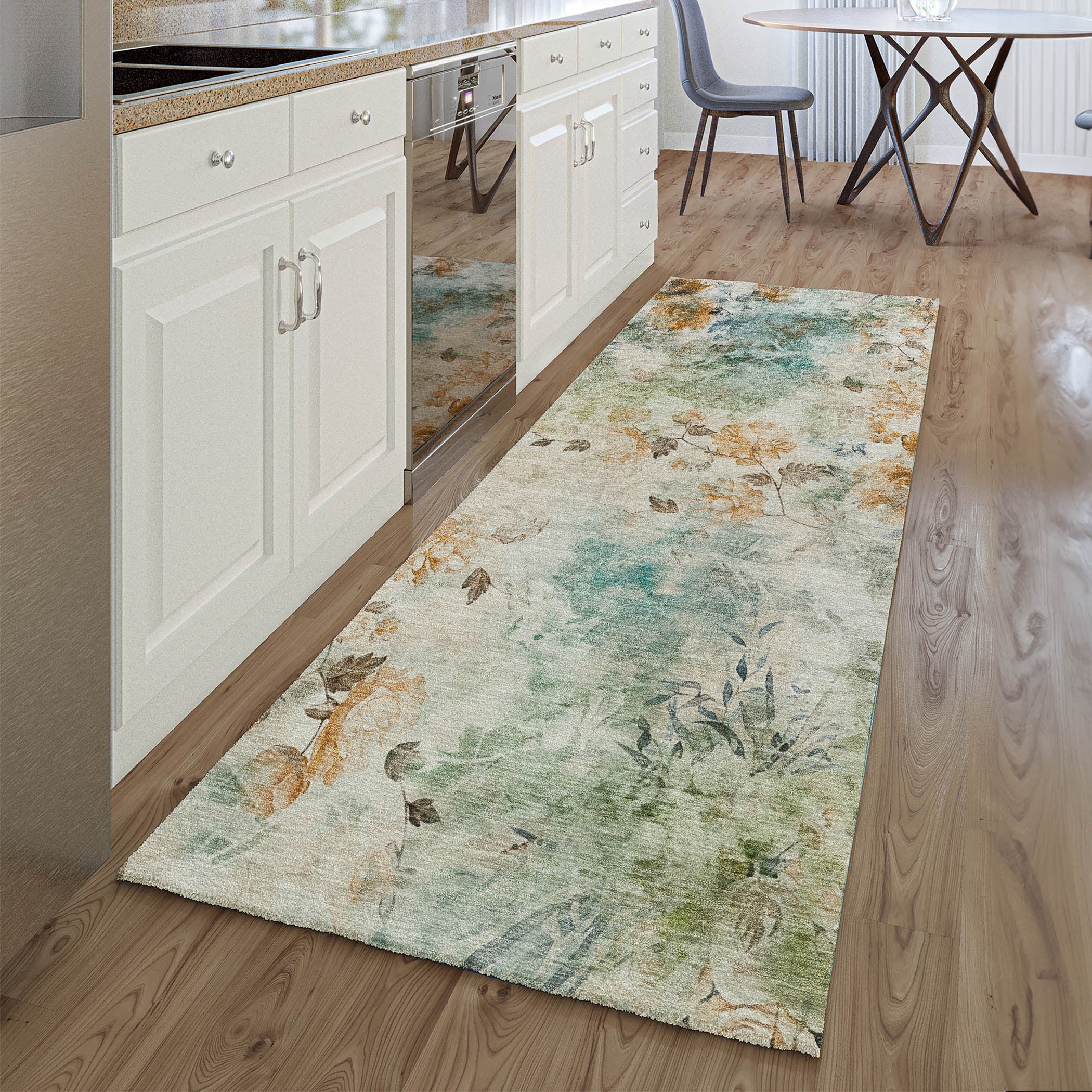Chiang Mai Machine Washable Transitional Teal Rug 2'3" x 7'6" #shape_Runner