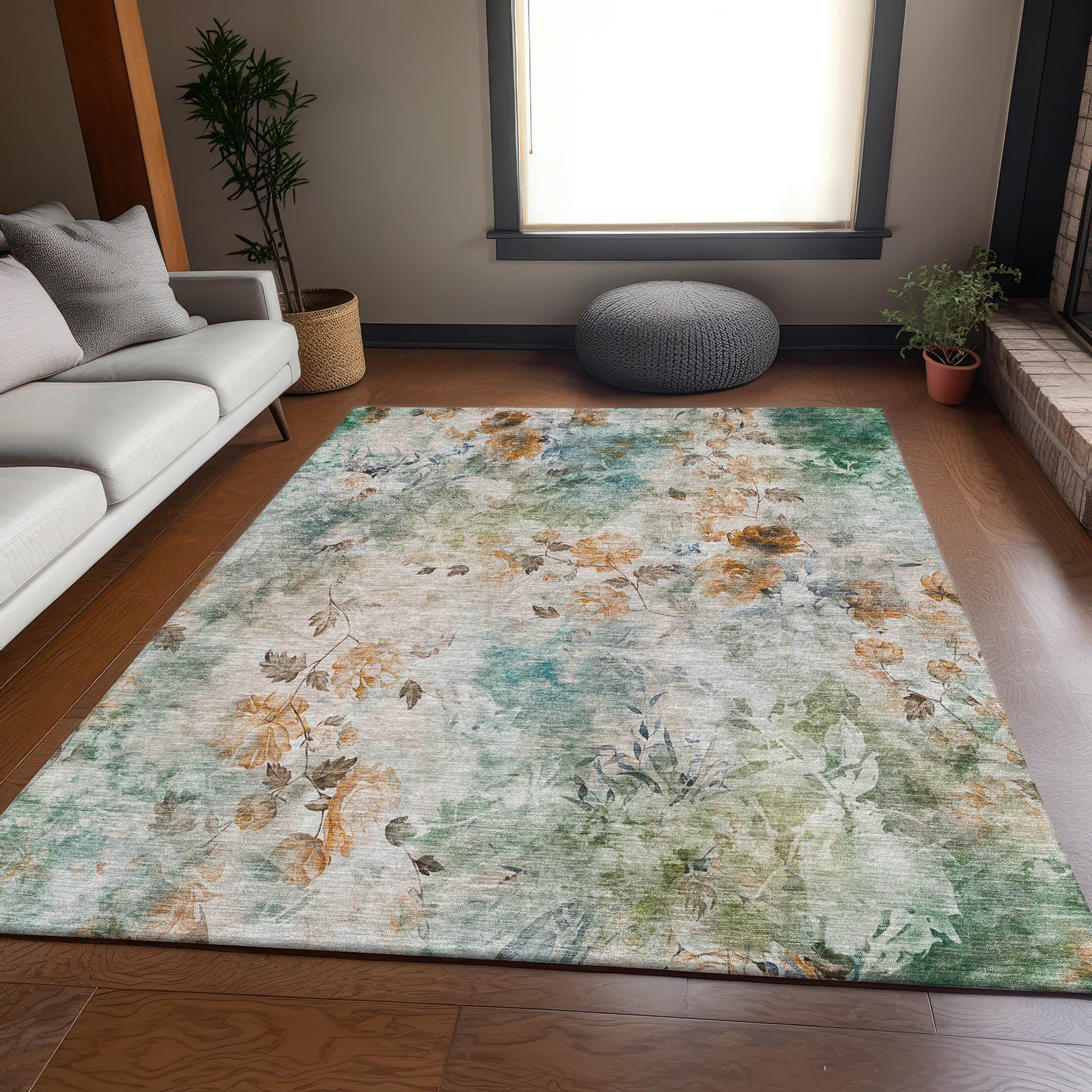 Chiang Mai Machine Washable Transitional Teal Rug 2'6" x 3'10" #shape_Rectangle