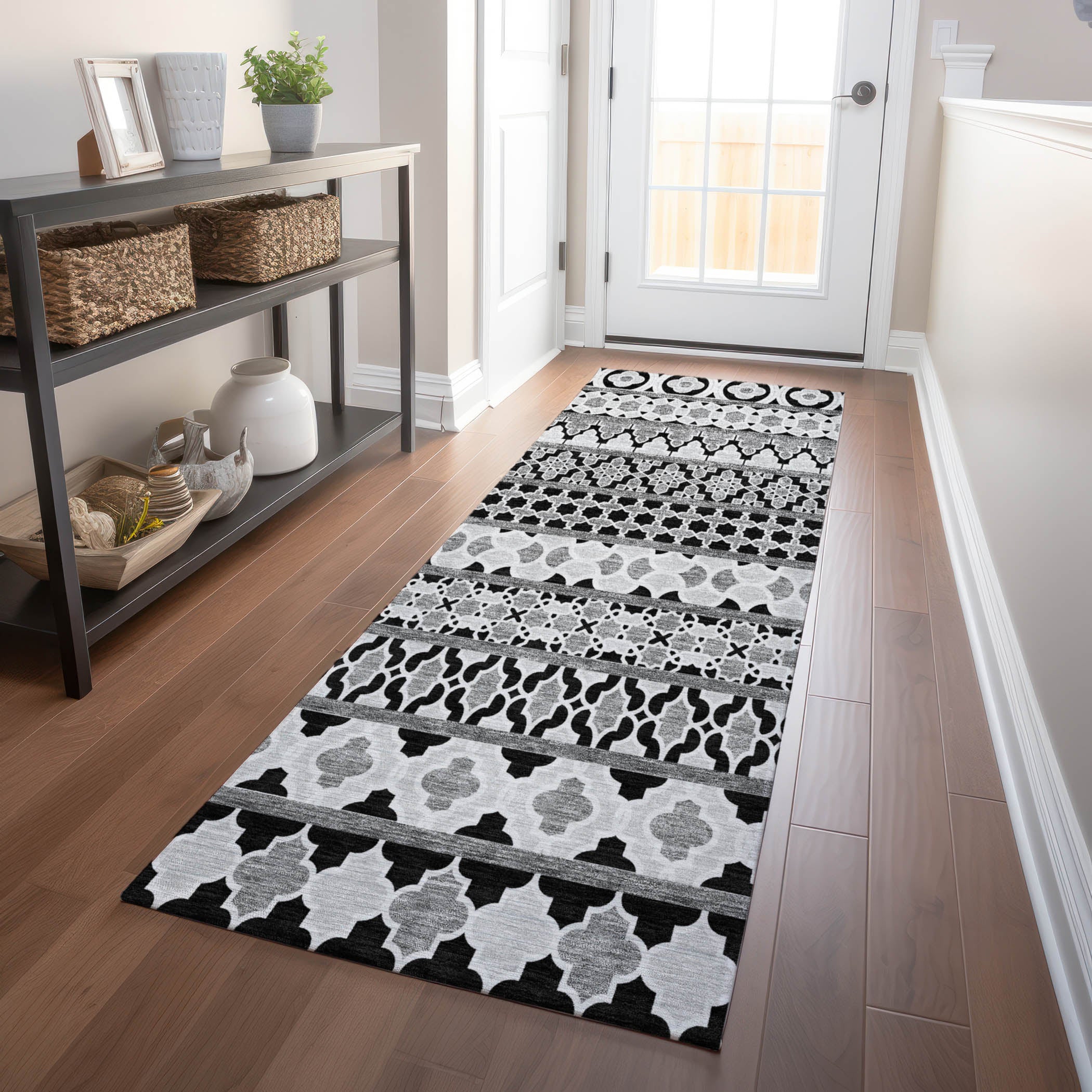 Sarajevo Machine Washable Transitional Black Rug 2'3" x 7'6" #shape_Runner