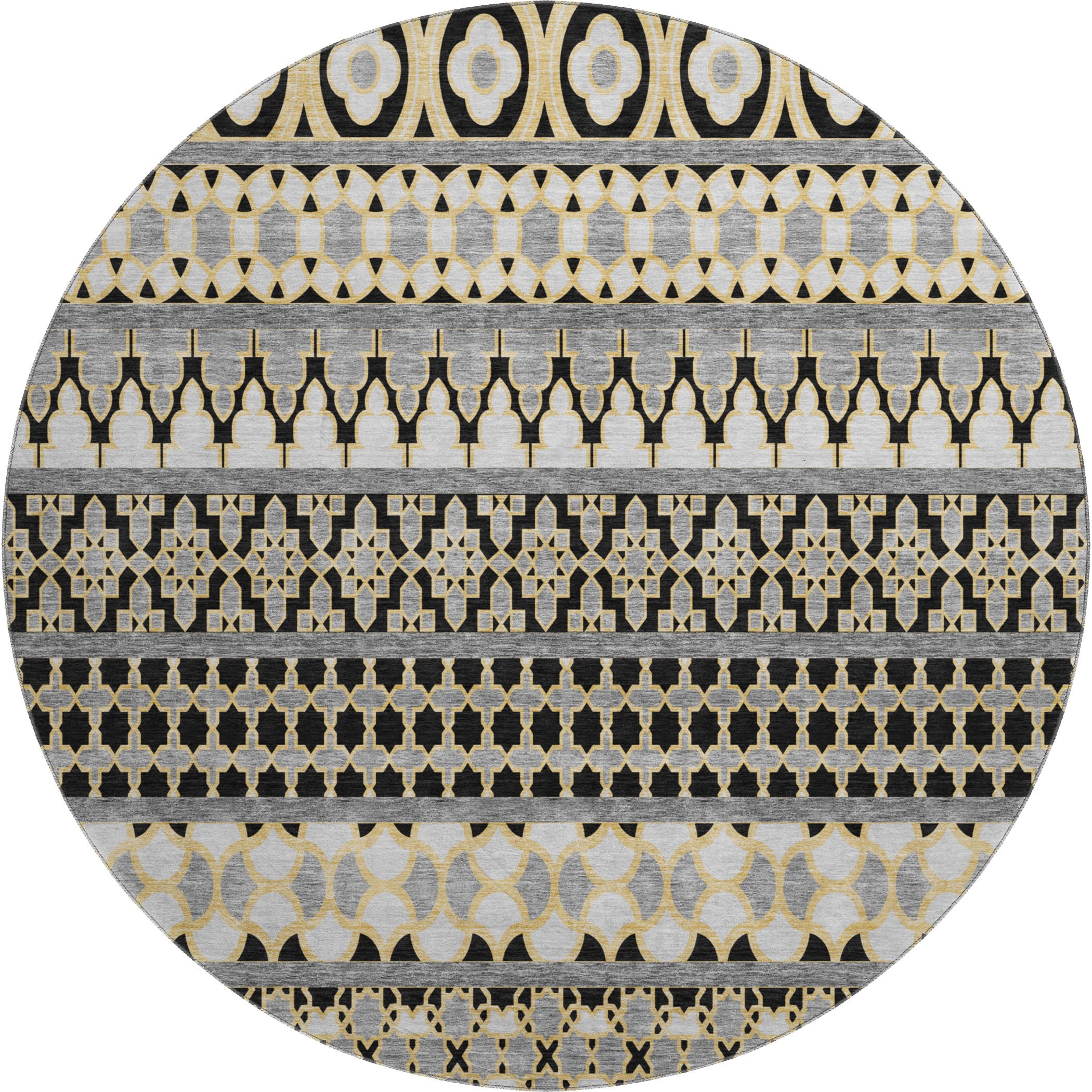 Sarajevo Machine Washable Transitional Charcoal Gray Rug 8' x 8' #shape_Round