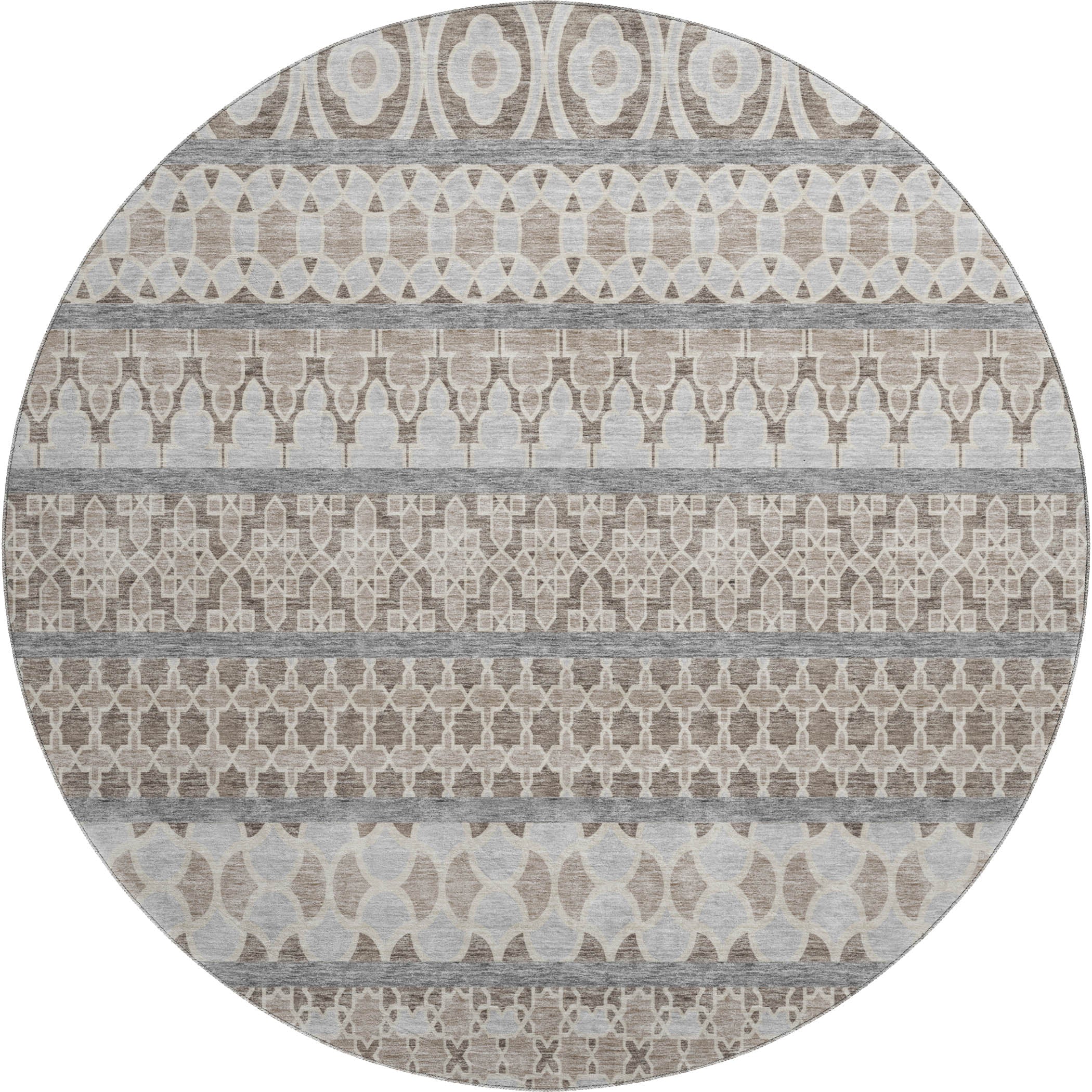 Sarajevo Machine Washable Transitional Taupe Brown Rug 8' x 8' #shape_Round