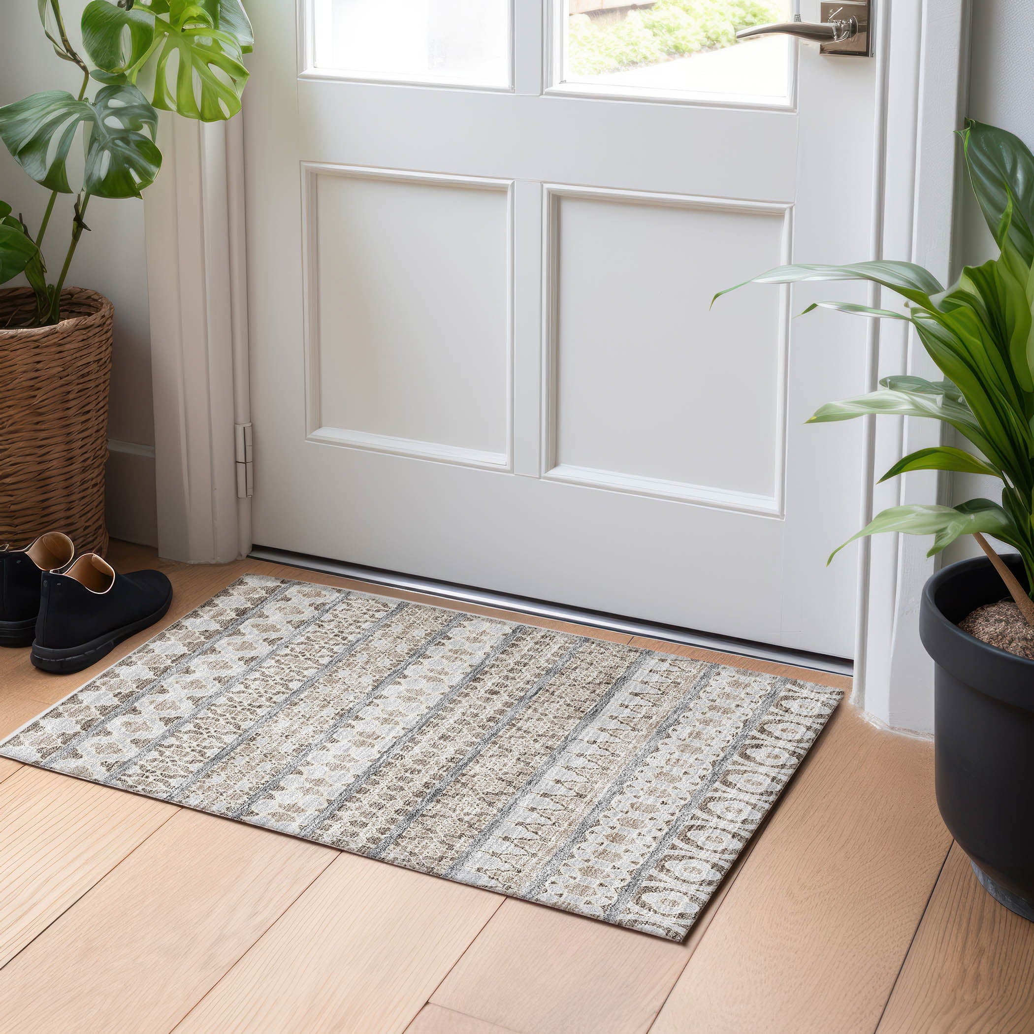 Sarajevo Machine Washable Transitional Taupe Brown Rug 1'8" x 2'6" #shape_Rectangle