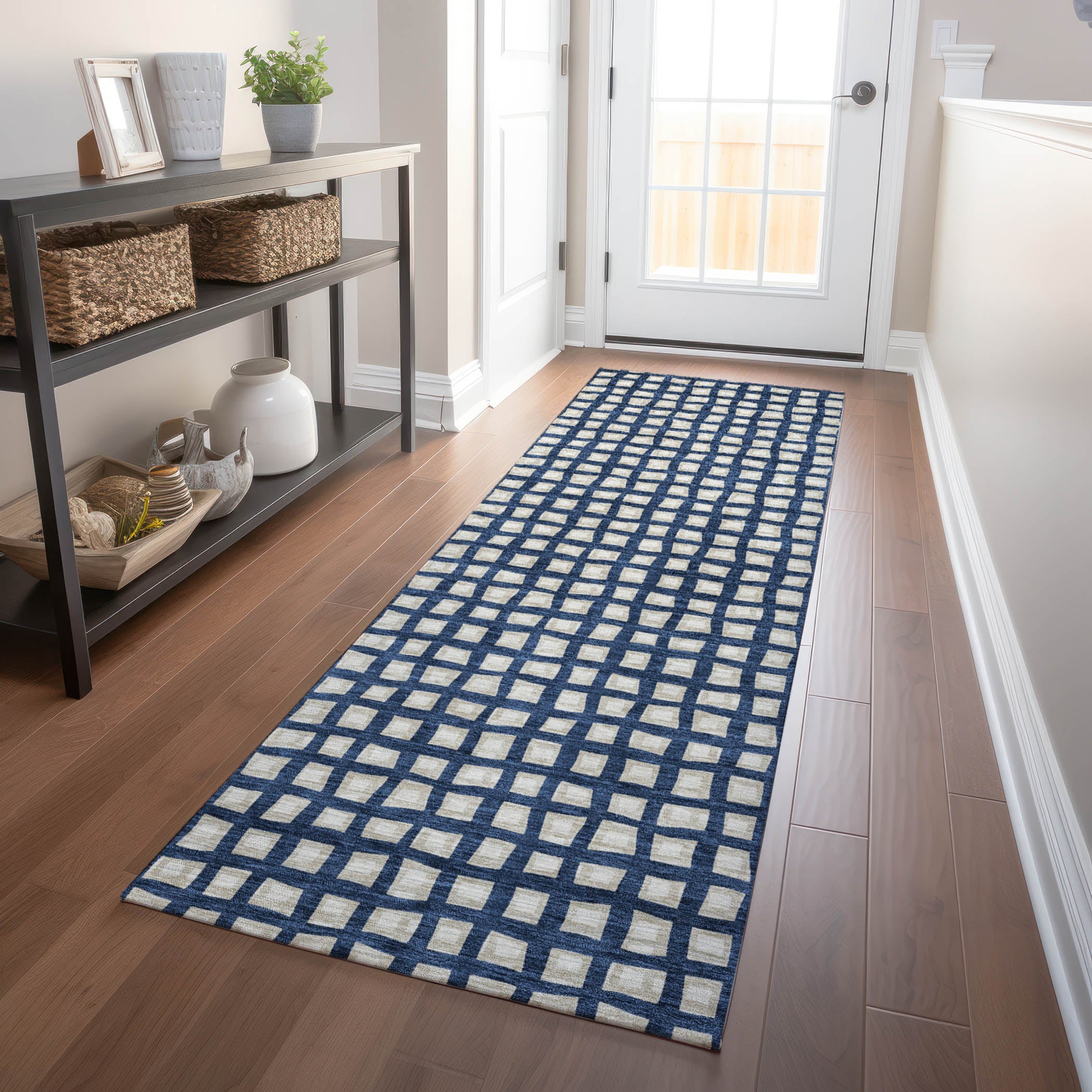Sintra Machine Washable Transitional Blue Rug 2'3" x 7'6" #shape_Runner