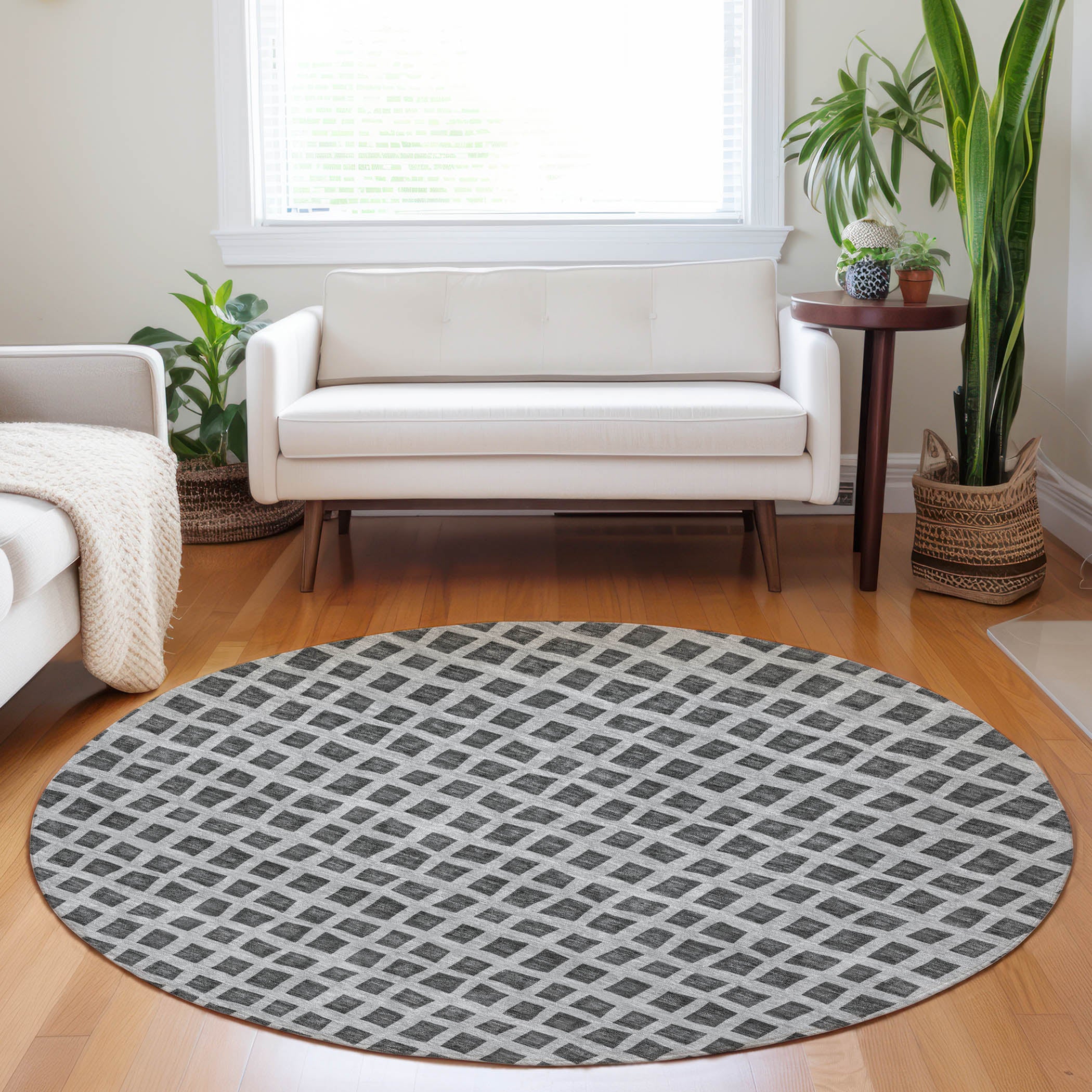 Sintra Machine Washable Transitional Graphite Gray Rug 8' x 8' #shape_Round
