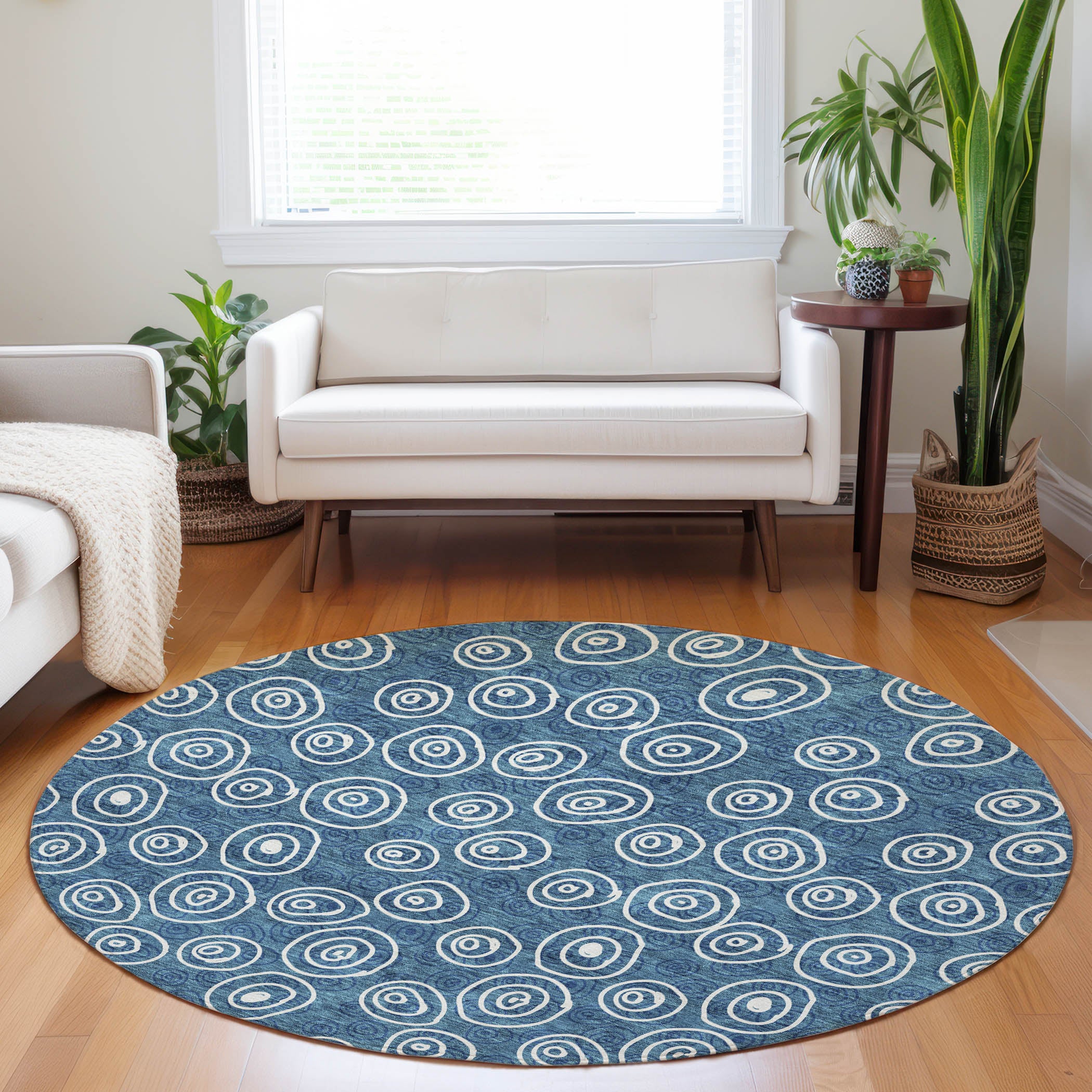 Sintra Machine Washable Transitional Blue Rug 8' x 8' #shape_Round