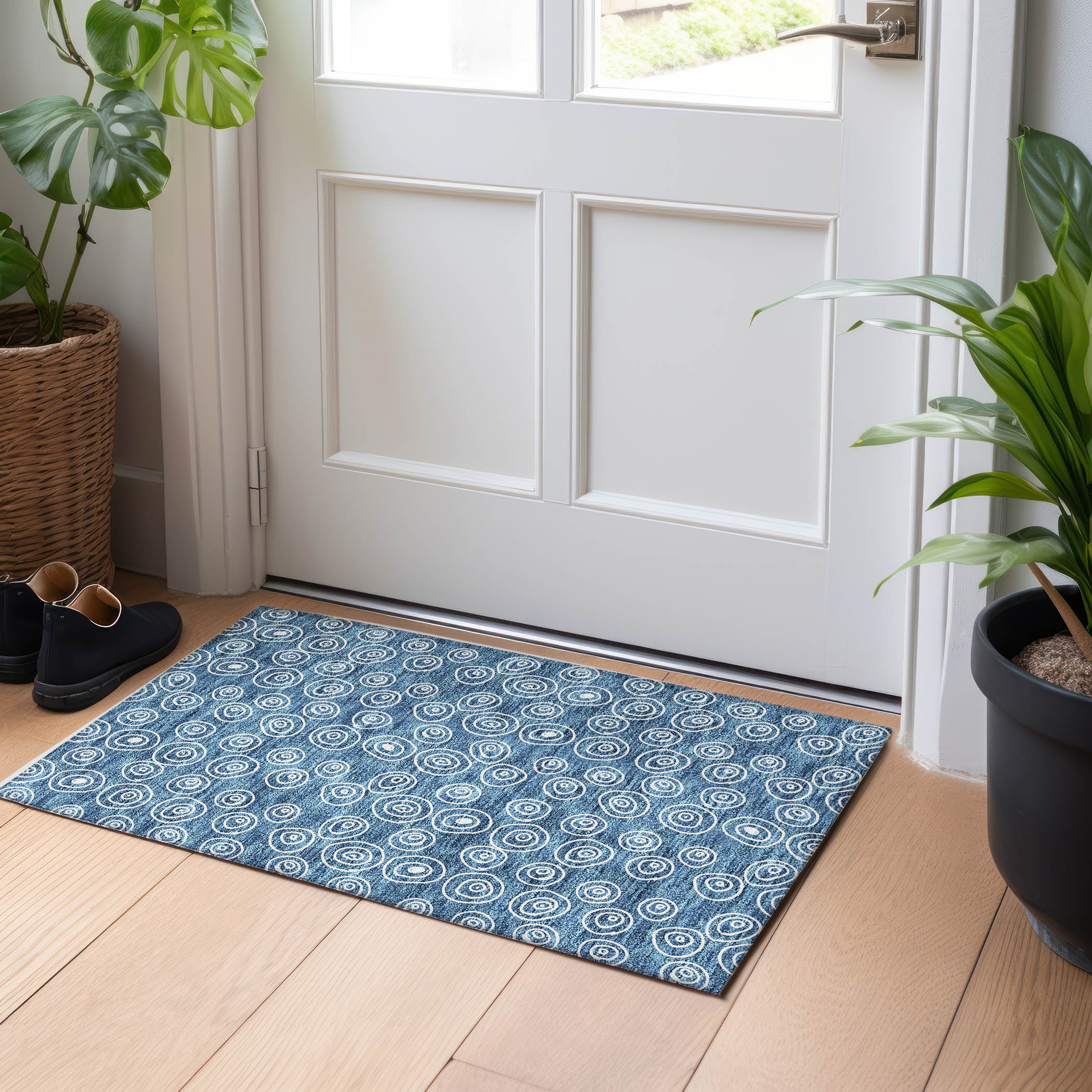 Sintra Machine Washable Transitional Blue Rug 1'8" x 2'6" #shape_Rectangle