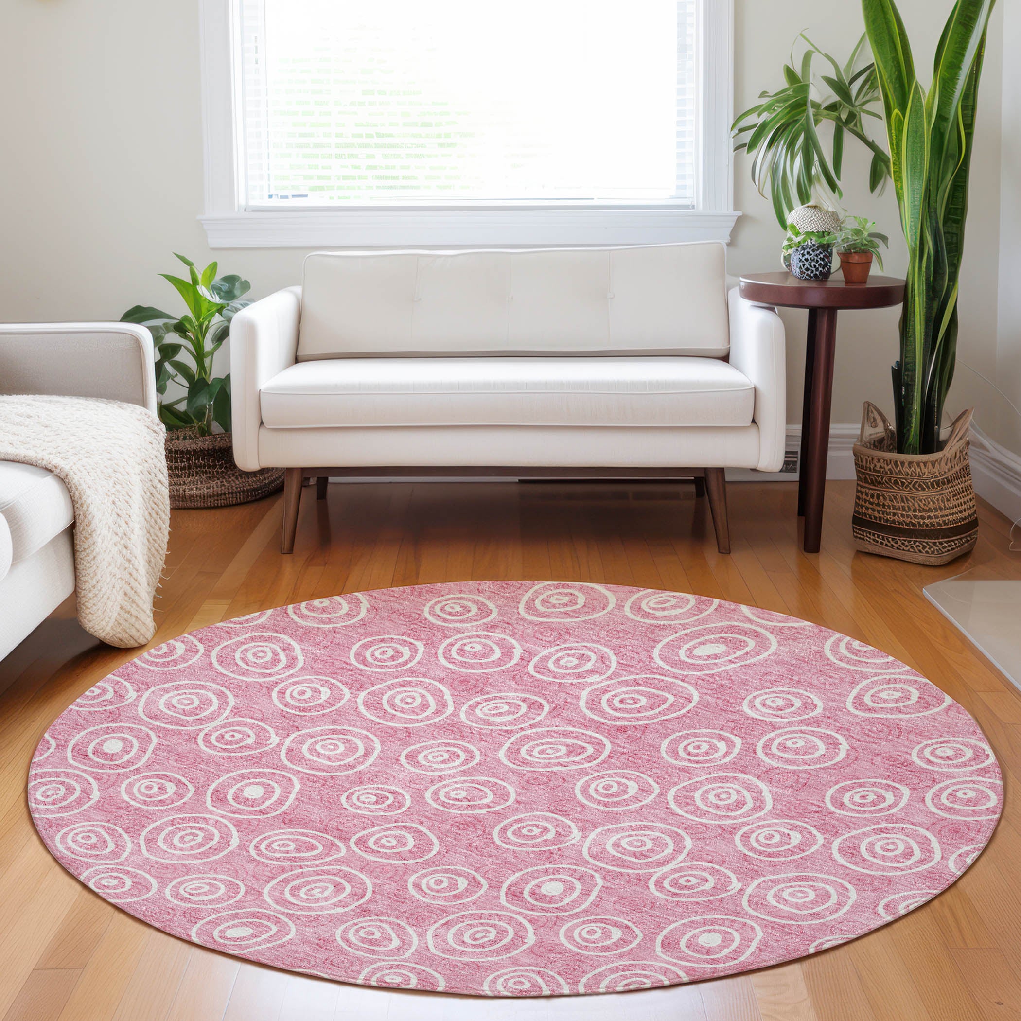 Sintra Machine Washable Transitional Pink Rug 8' x 8' #shape_Round