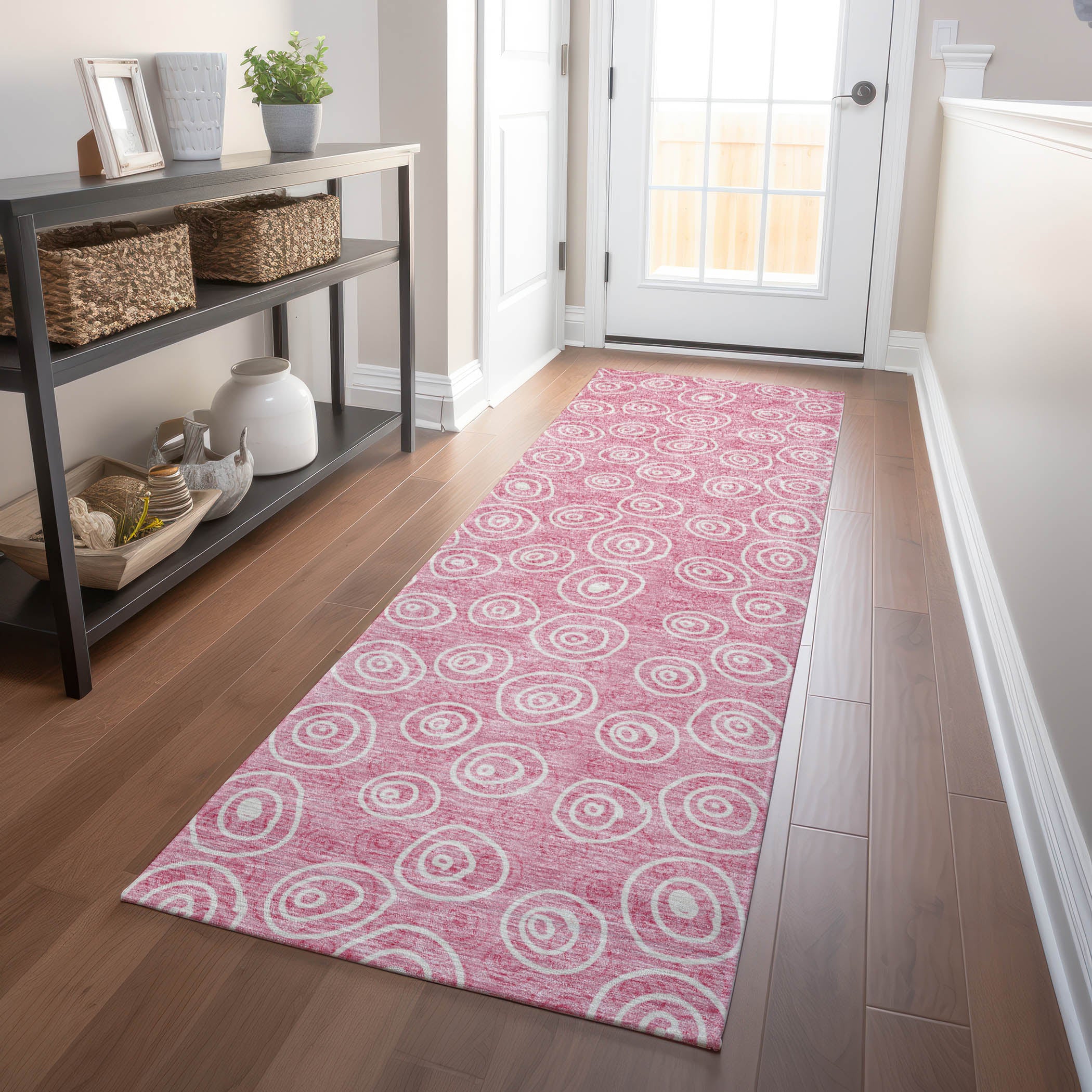 Sintra Machine Washable Transitional Pink Rug 2'3" x 7'6" #shape_Runner