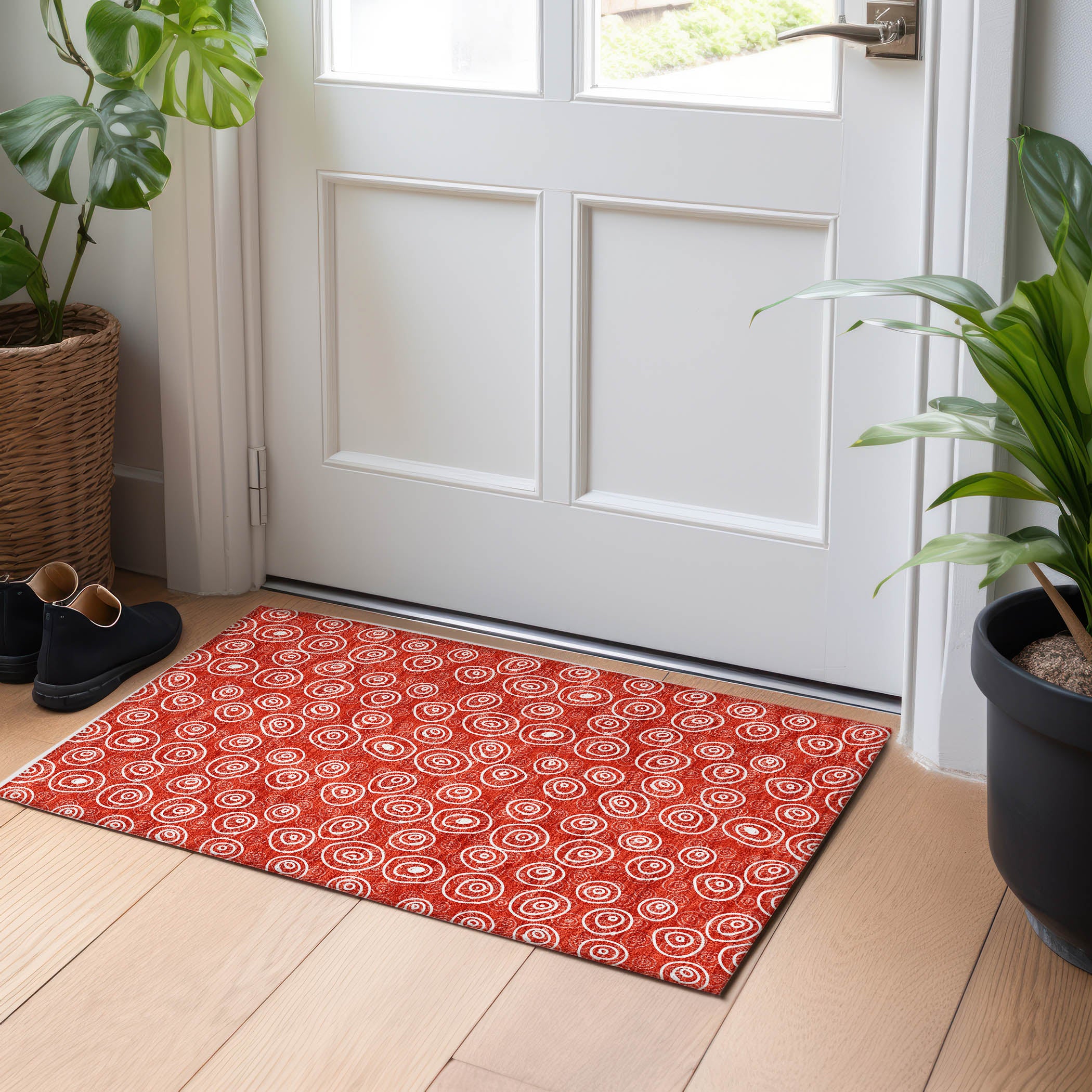 Sintra Machine Washable Transitional Red Rug 1'8" x 2'6" #shape_Rectangle