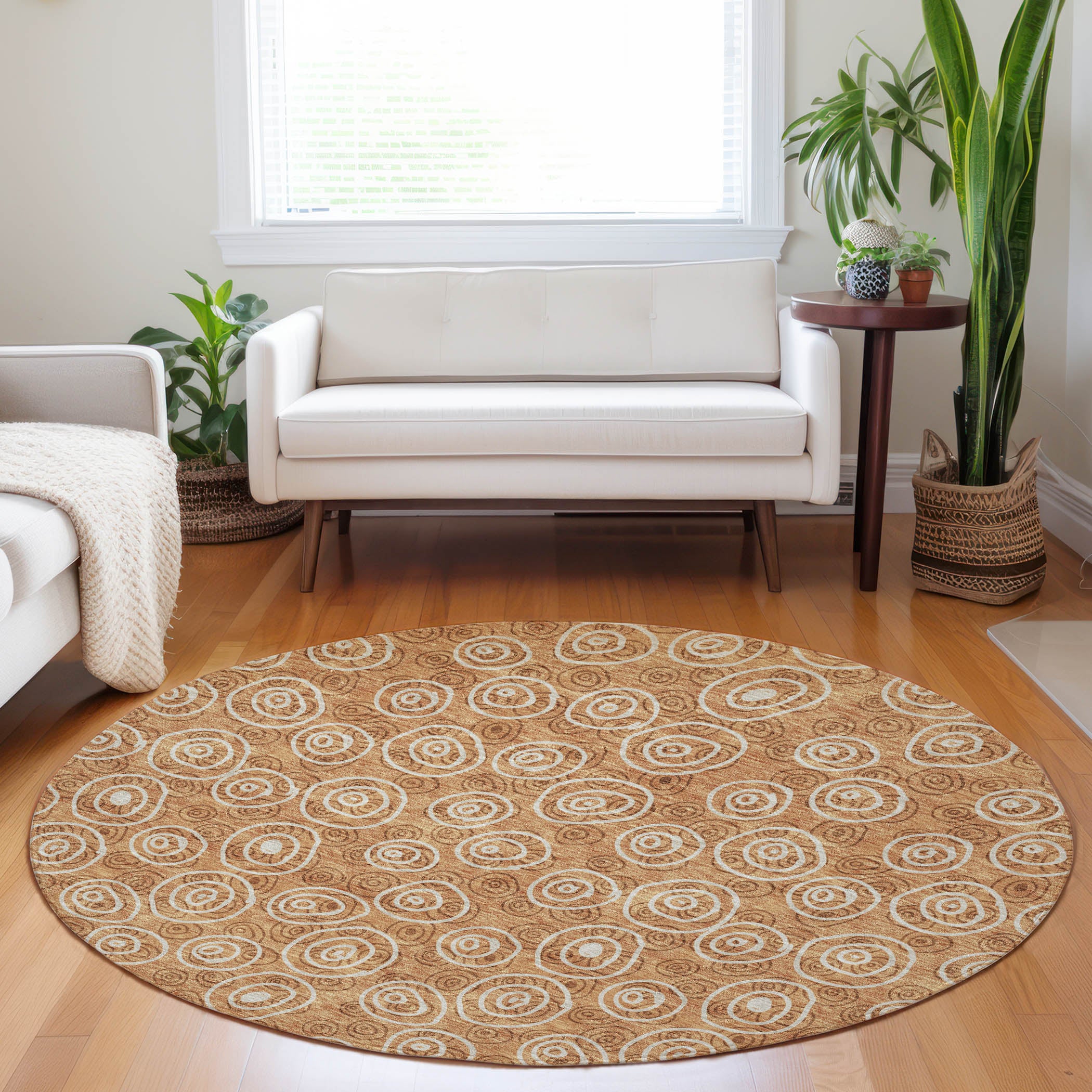 Sintra Machine Washable Transitional Terracotta Orange Rug 8' x 8' #shape_Round