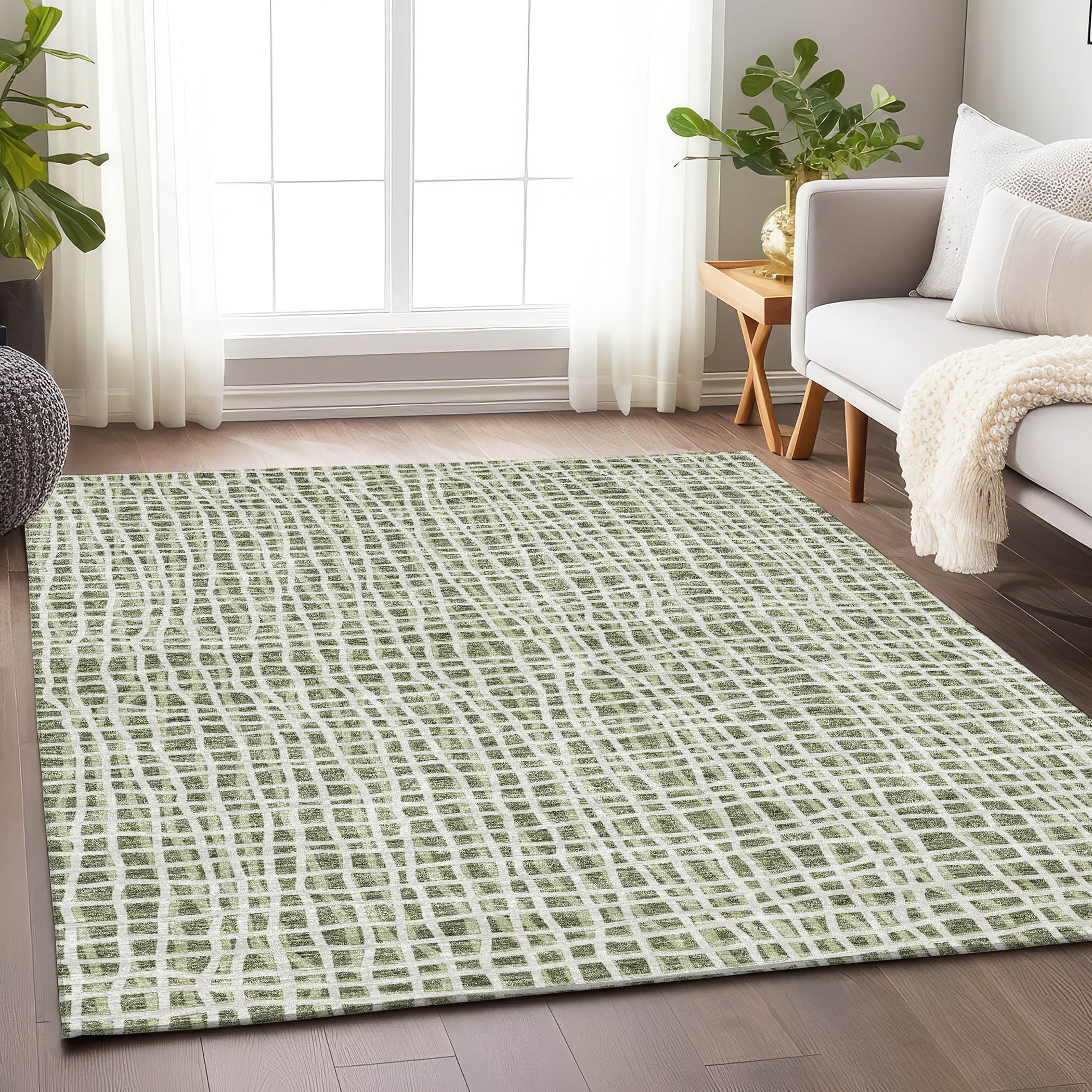 Mostar Machine Washable Transitional Green Rug 2'6" x 3'10" #shape_Rectangle