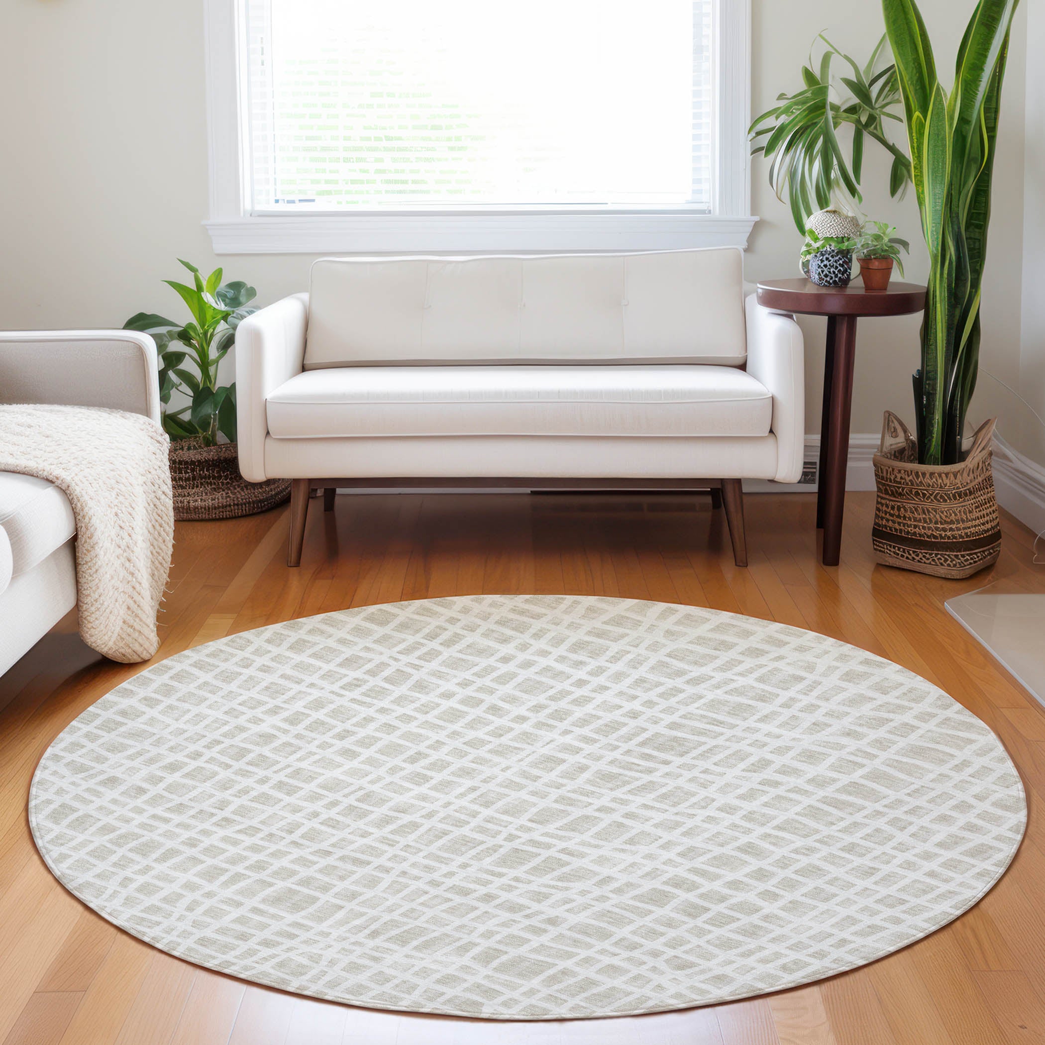 Mostar Machine Washable Transitional Ivory Rug 8' x 8' #shape_Round