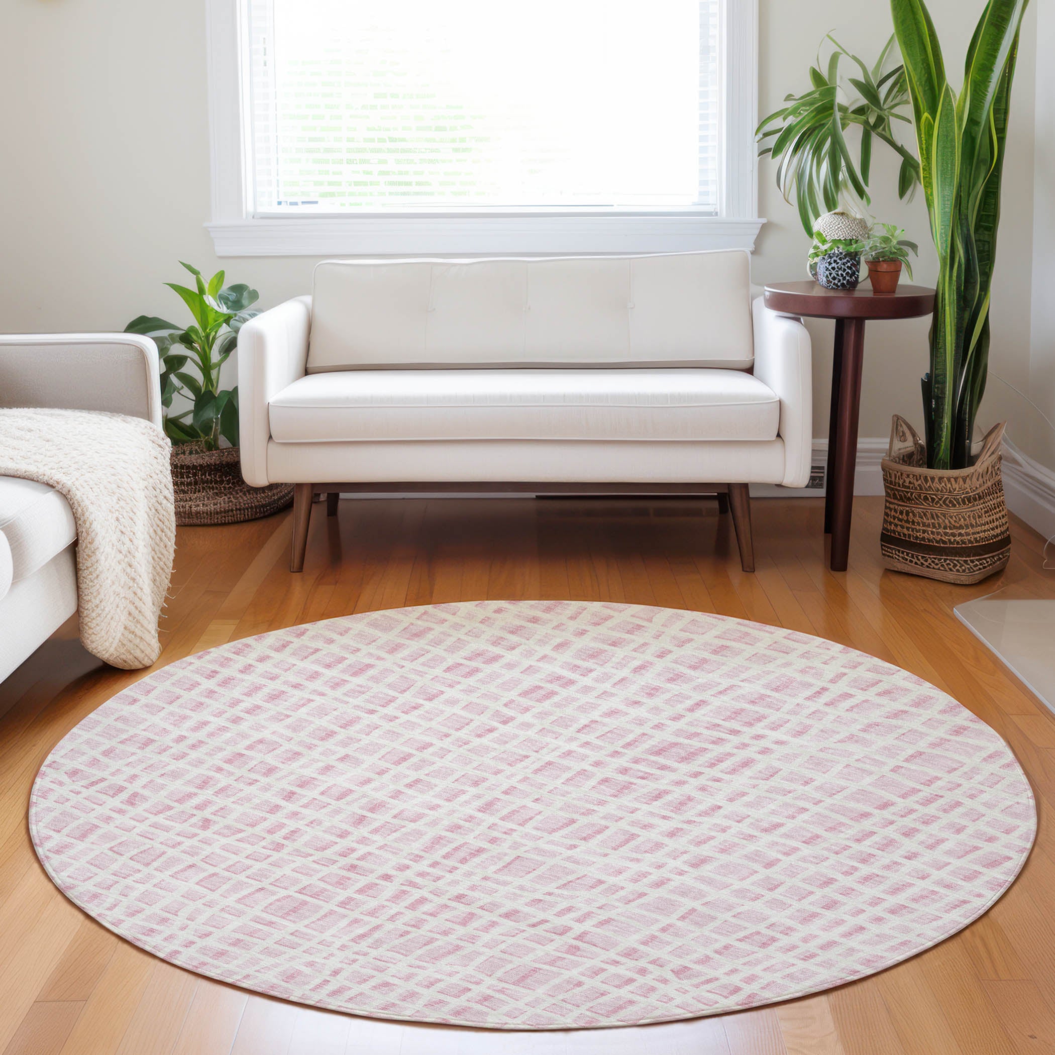 Mostar Machine Washable Transitional Pink Rug 8' x 8' #shape_Round