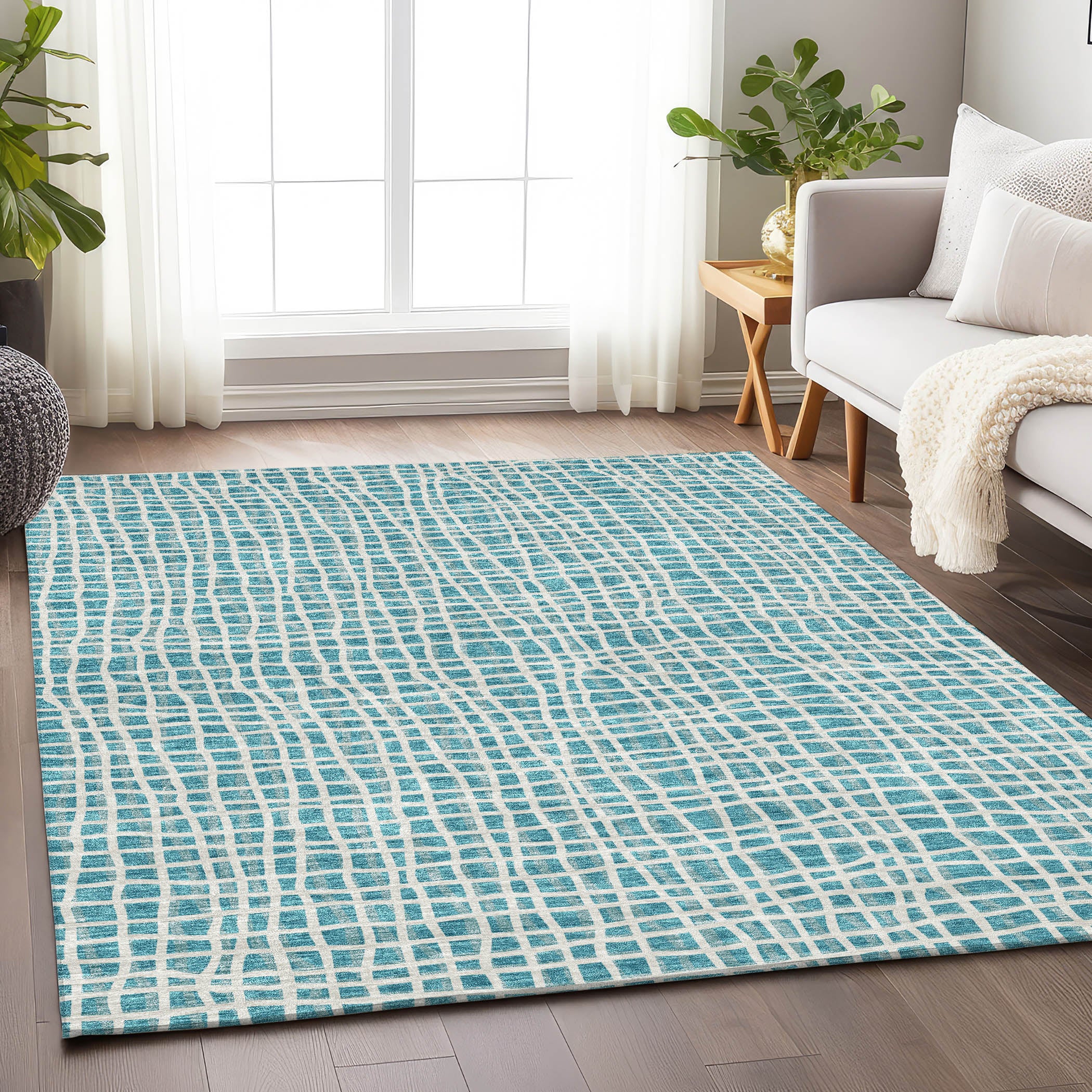 Mostar Machine Washable Transitional Teal Rug 2'6" x 3'10" #shape_Rectangle