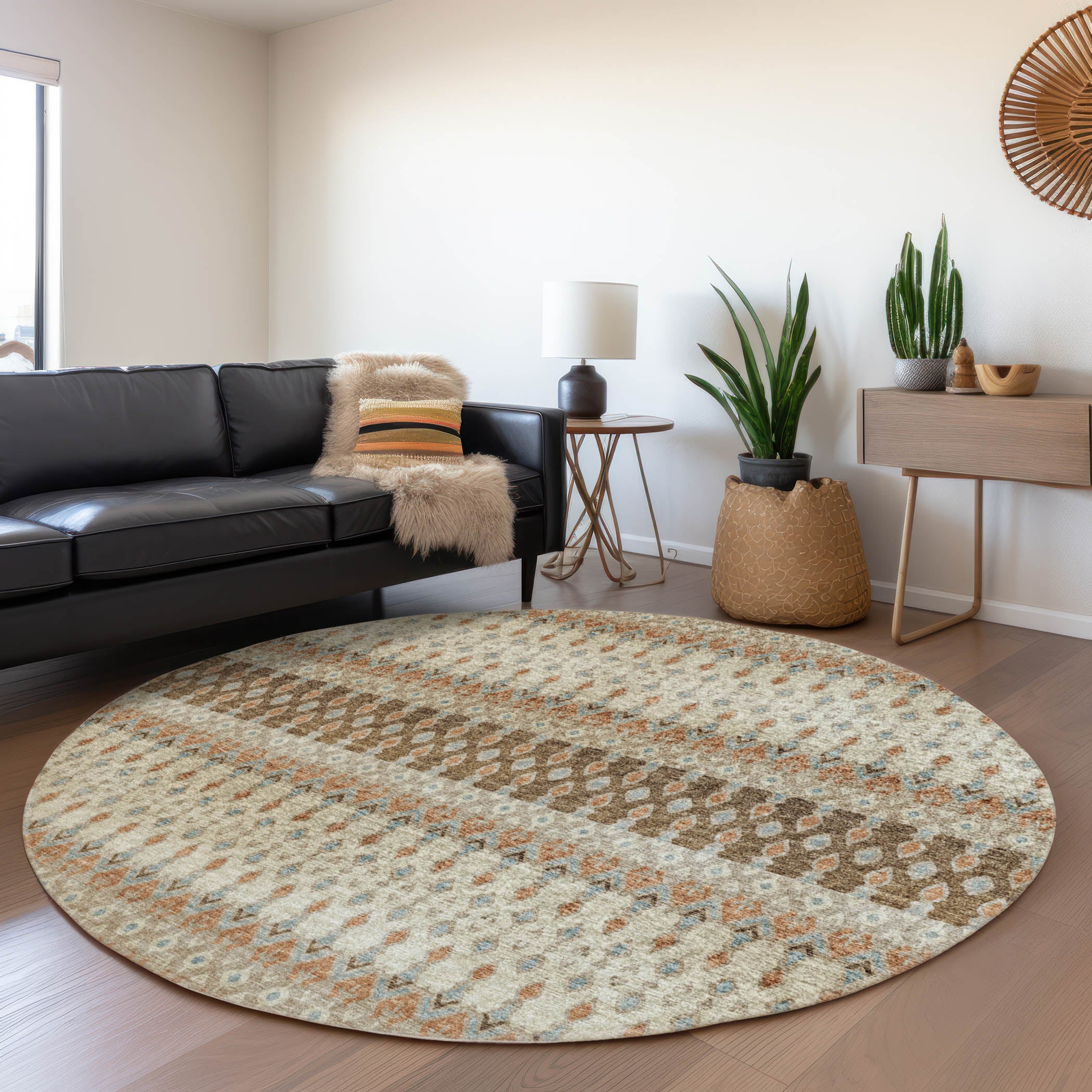 Salzburg Machine Washable Transitional Canyon Multi Rug 8' x 8' #shape_Round