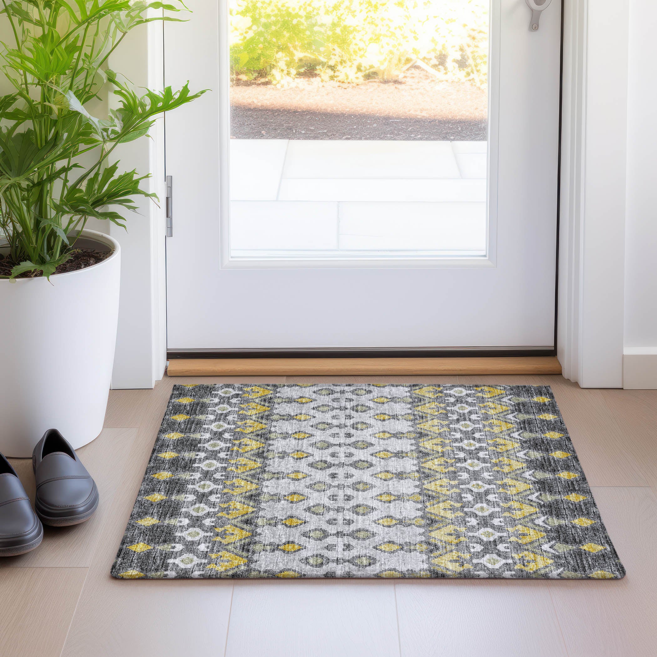 Salzburg Machine Washable Transitional Gray Yellow Rug 1'8" x 2'6" #shape_Rectangle