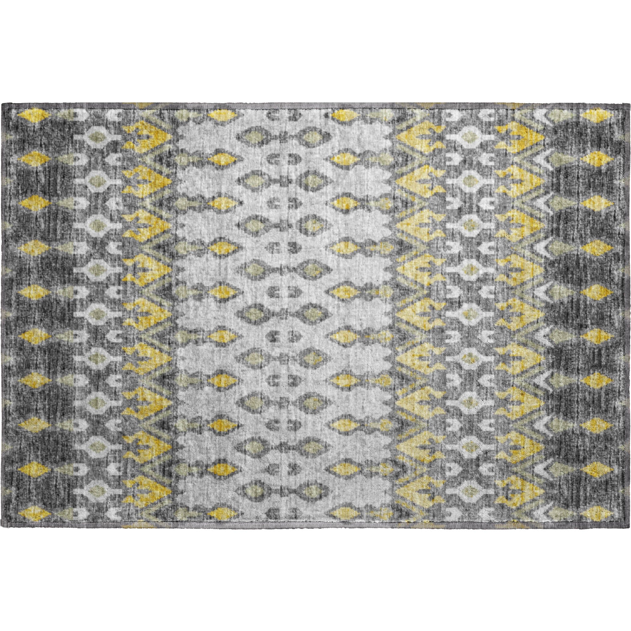 Salzburg Machine Washable Transitional Gray Yellow Rug 1'8" x 2'6" #shape_Rectangle