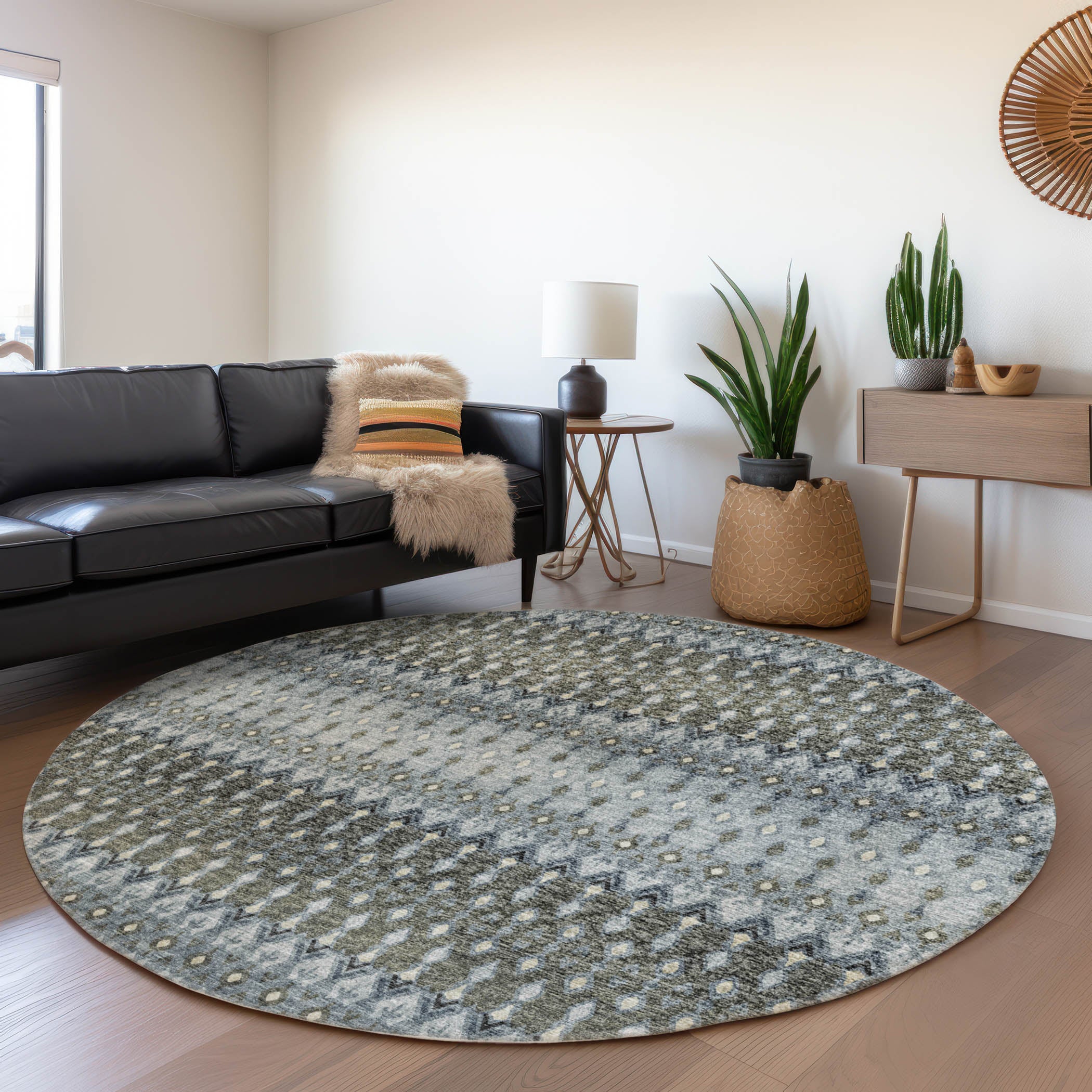Salzburg Machine Washable Transitional Moody Multi Rug 8' x 8' #shape_Round