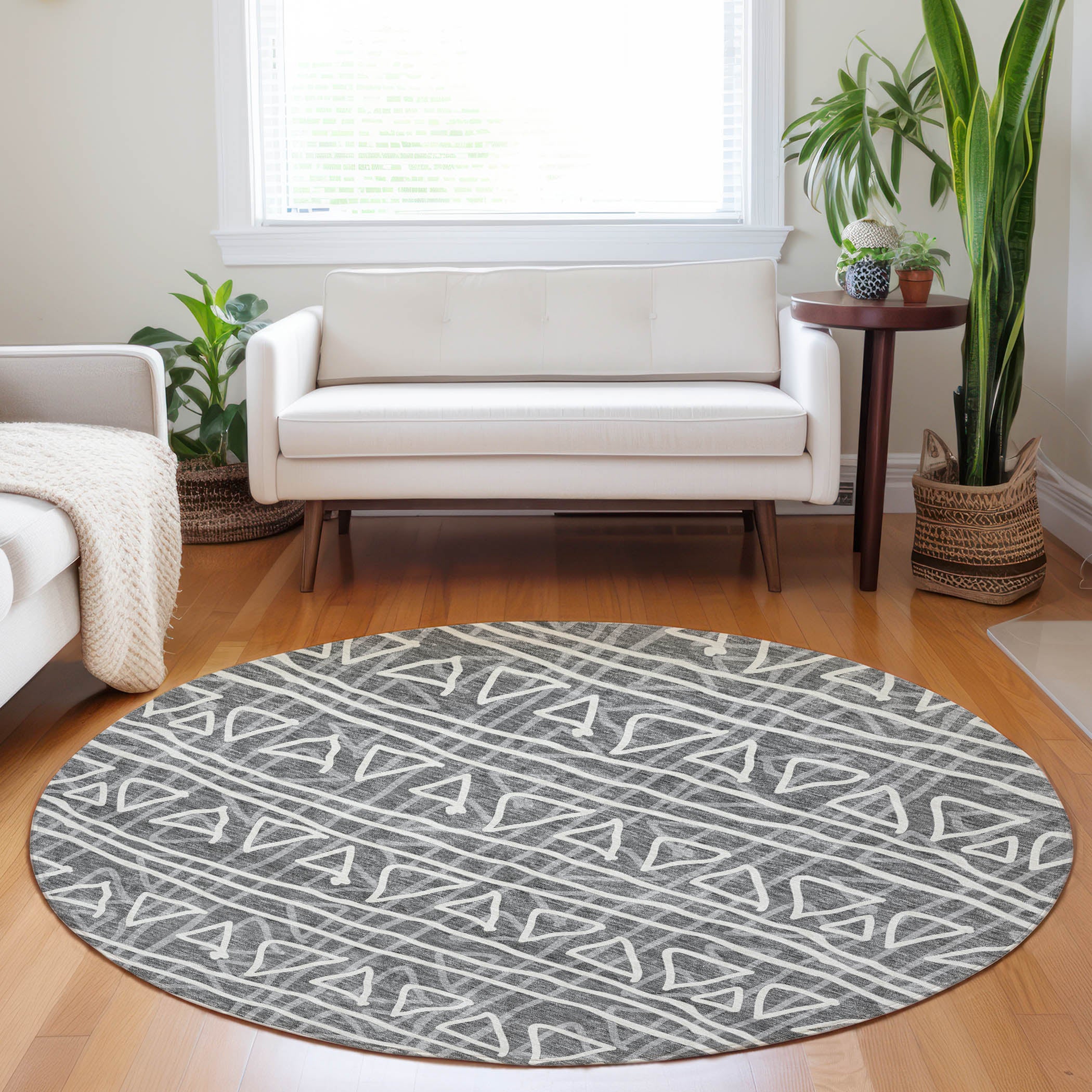 Bruges Machine Washable Transitional Charcoal Gray Rug 8' x 8' #shape_Round