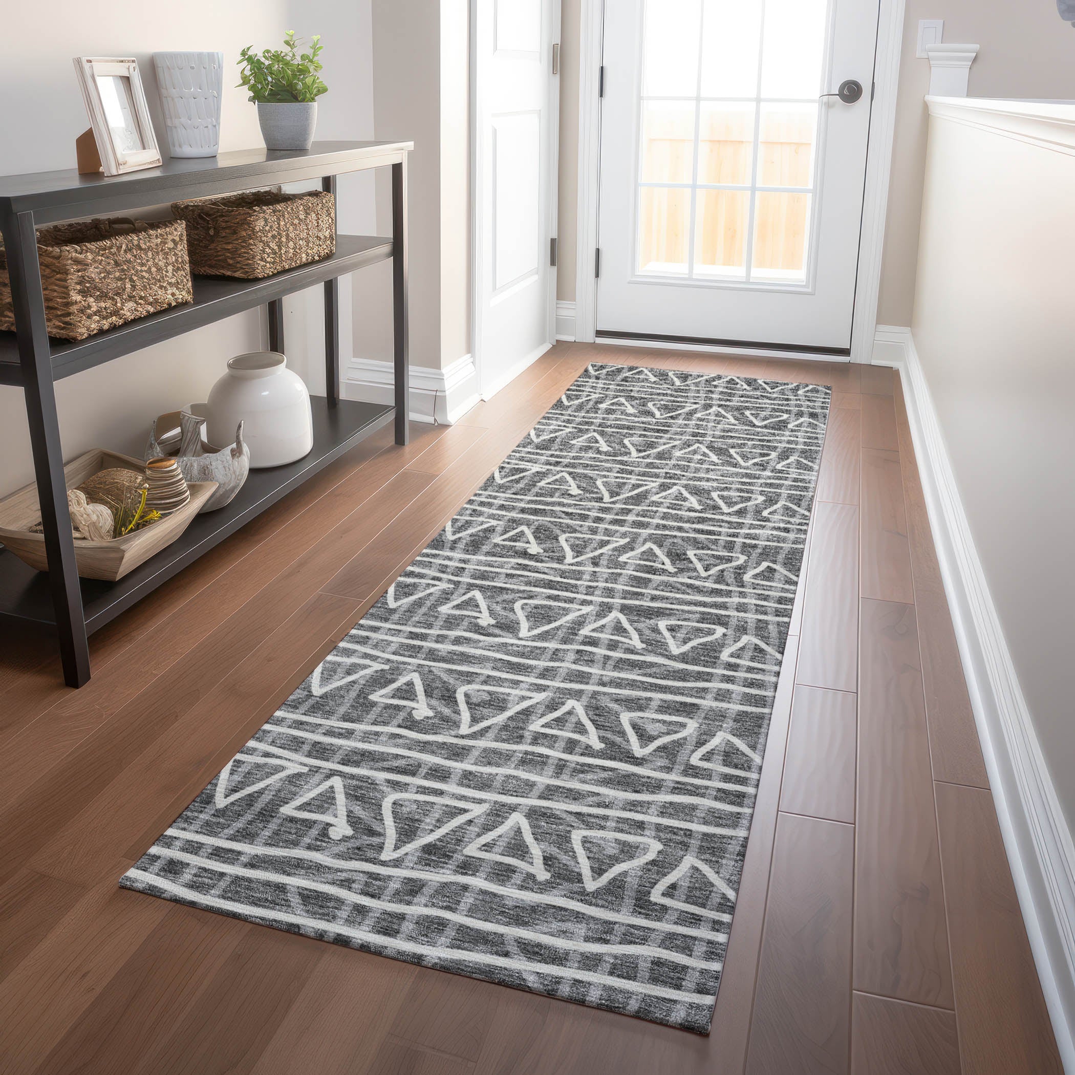 Bruges Machine Washable Transitional Charcoal Gray Rug 2'3" x 7'6" #shape_Runner