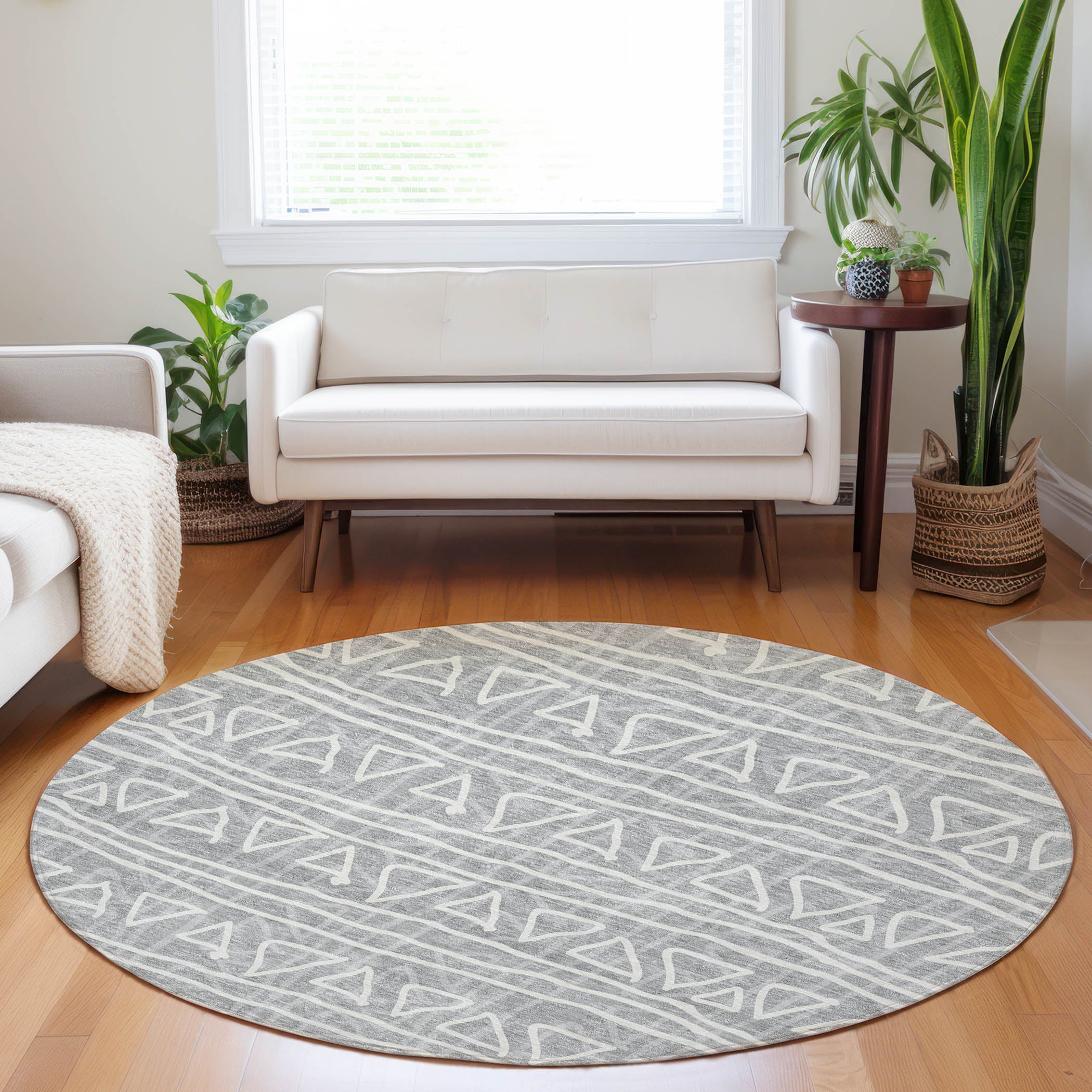 Bruges Machine Washable Transitional Gray Rug 8' x 8' #shape_Round