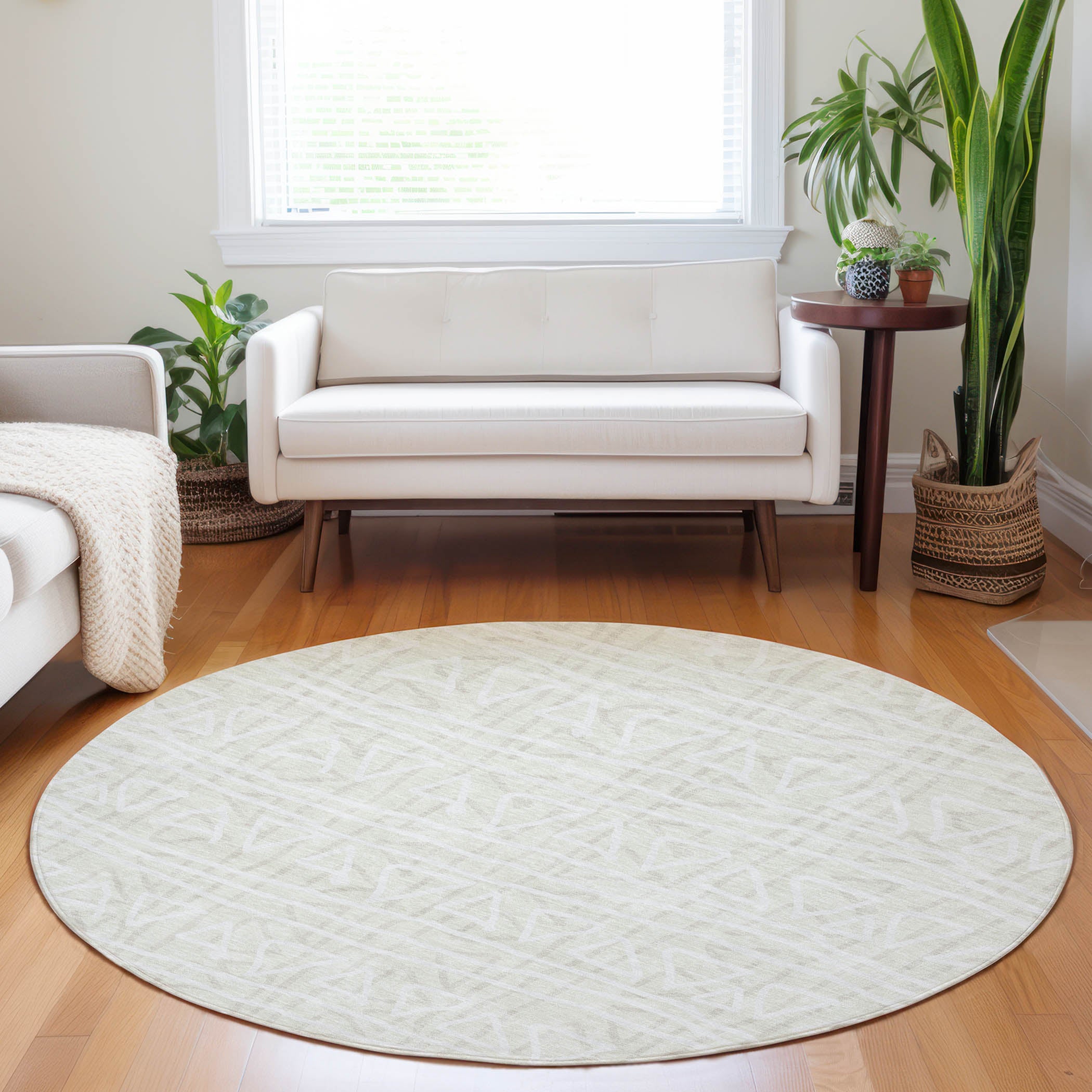 Bruges Machine Washable Transitional Ivory Rug 8' x 8' #shape_Round