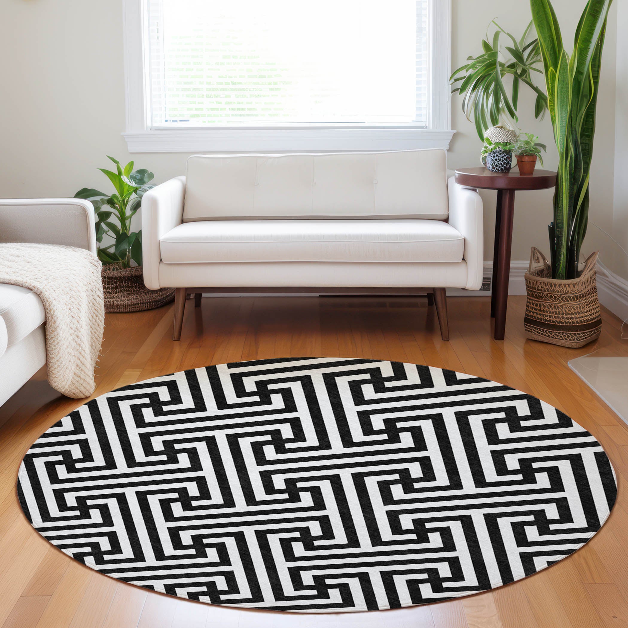 Chiang Mai Machine Washable Transitional Black Rug 8' x 8' #shape_Round