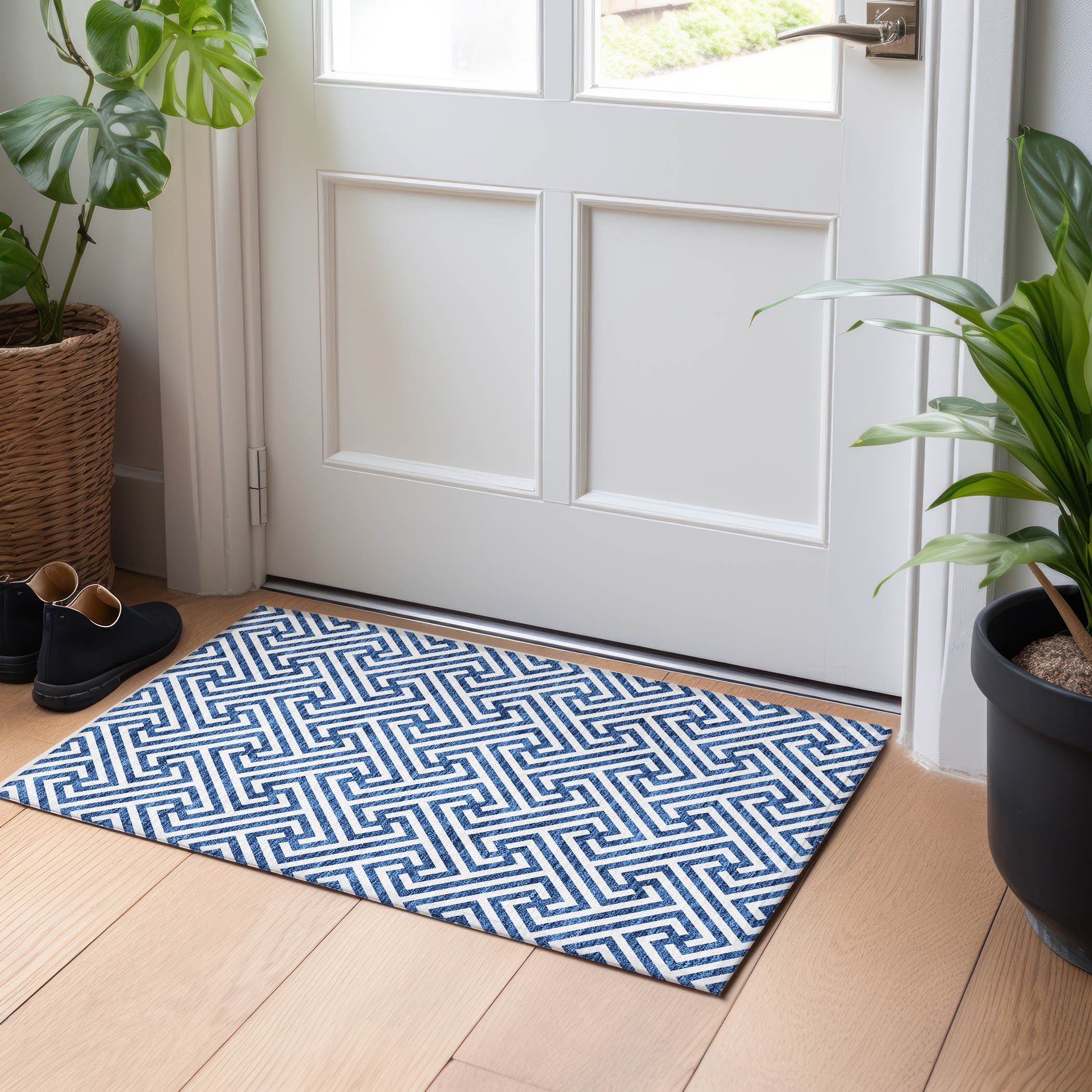 Chiang Mai Machine Washable Transitional Blue Rug 1'8" x 2'6" #shape_Rectangle