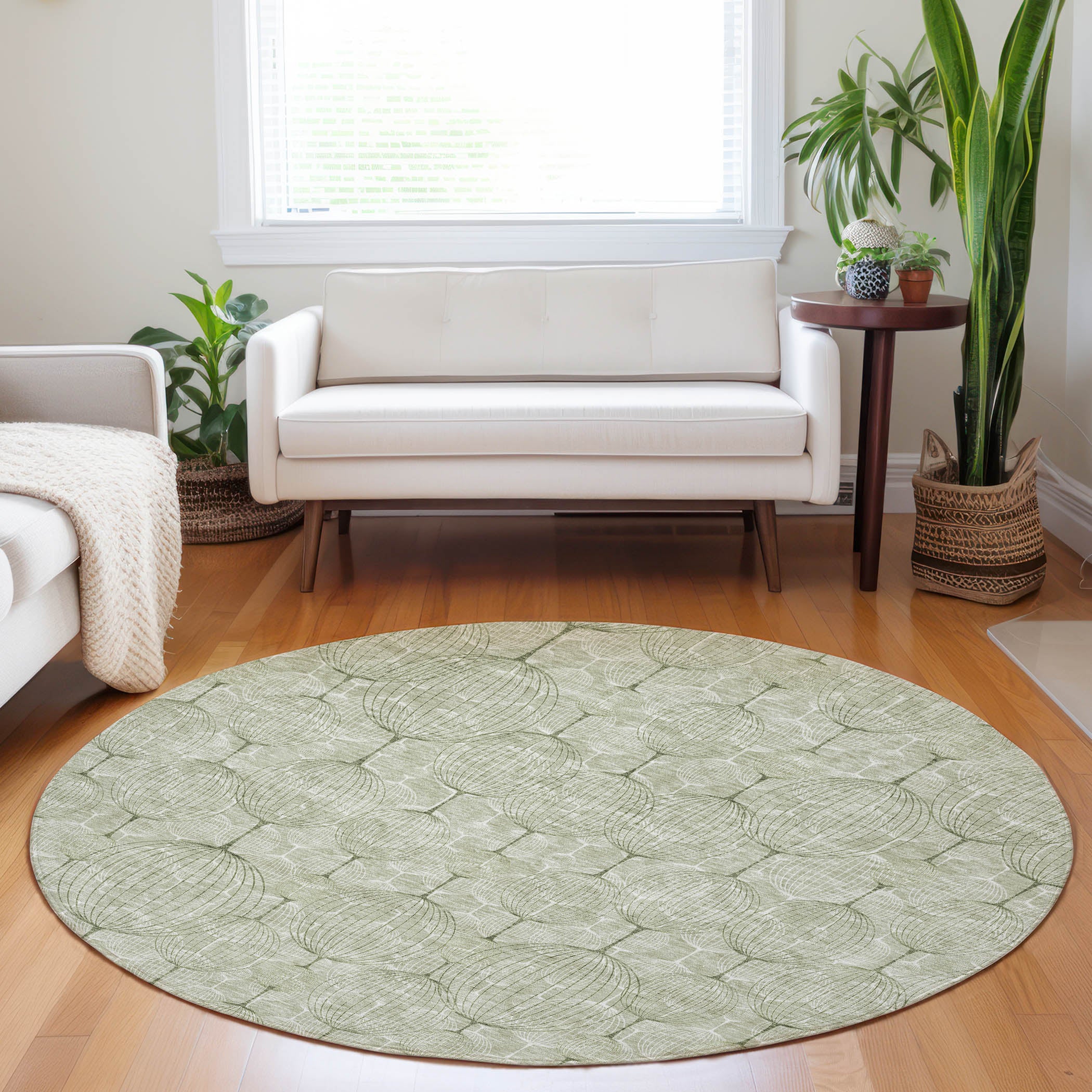 Dublin Machine Washable Transitional Aloe Green Rug 8' x 8' #shape_Round