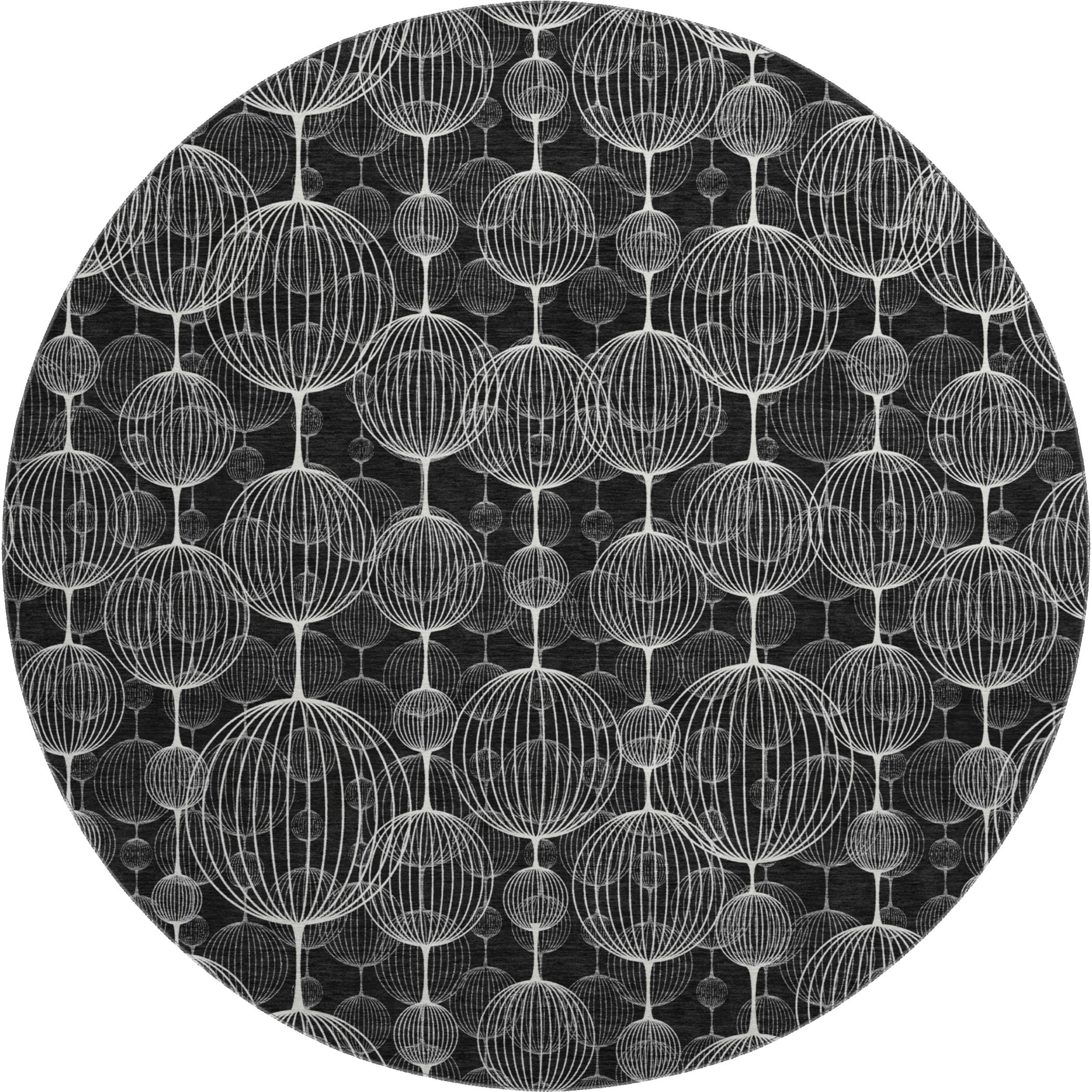 Dublin Machine Washable Transitional Black Rug 8' x 8' #shape_Round