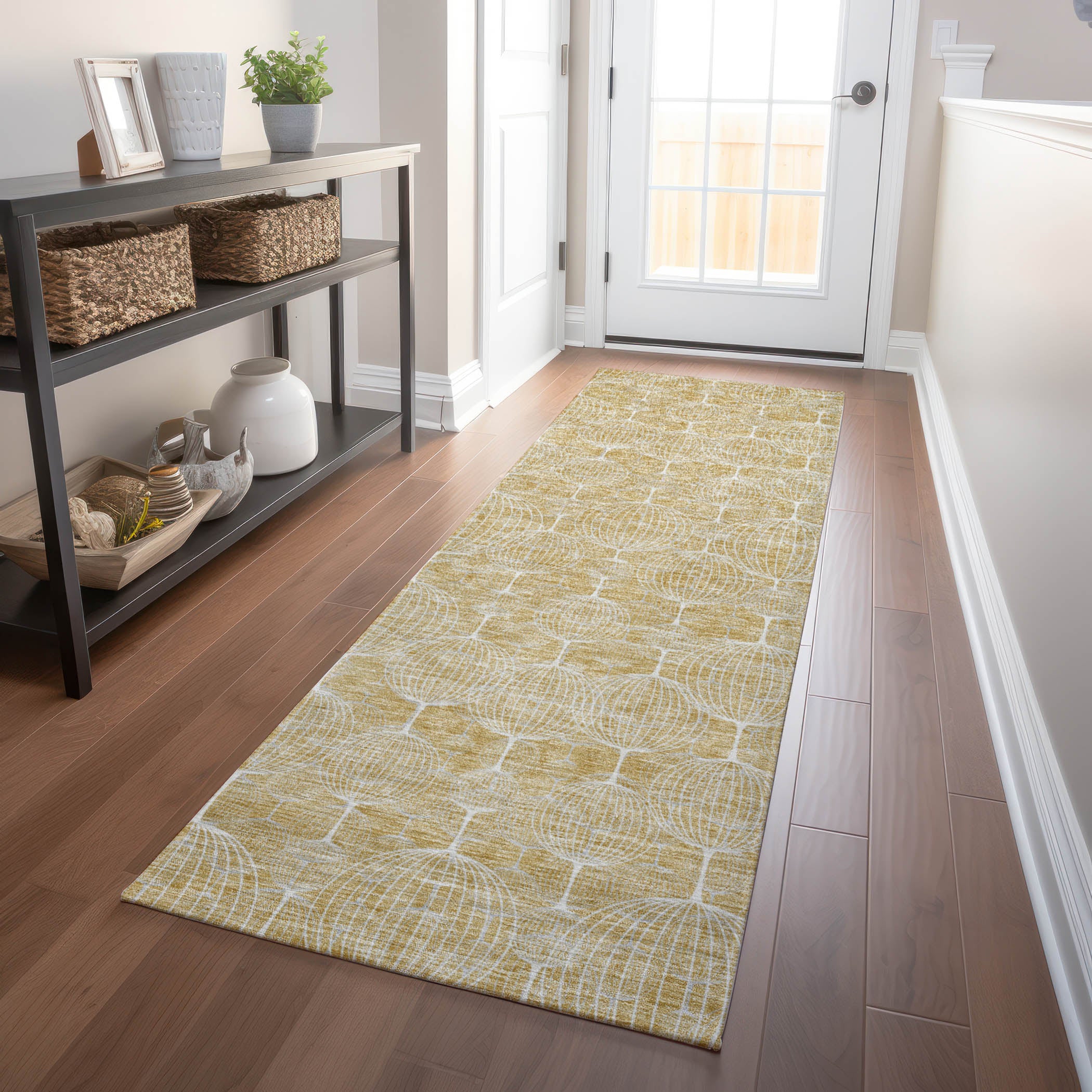 Dublin Machine Washable Transitional Gold Rug 2'3" x 7'6" #shape_Runner