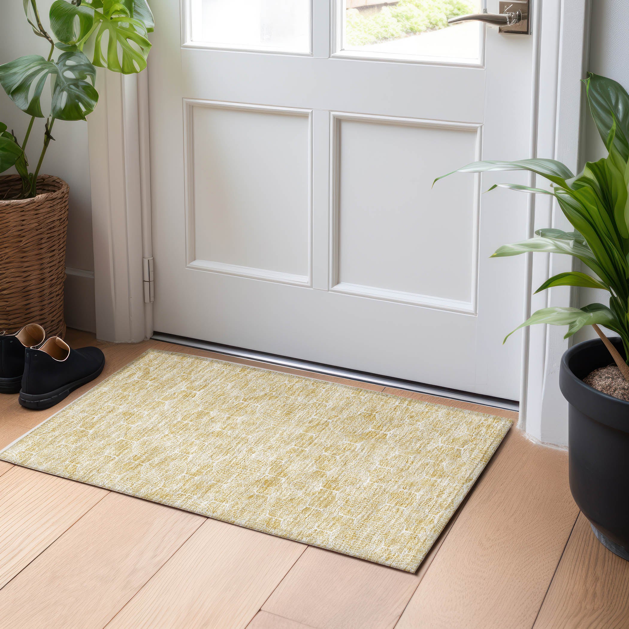 Dublin Machine Washable Transitional Gold Rug 1'8" x 2'6" #shape_Rectangle