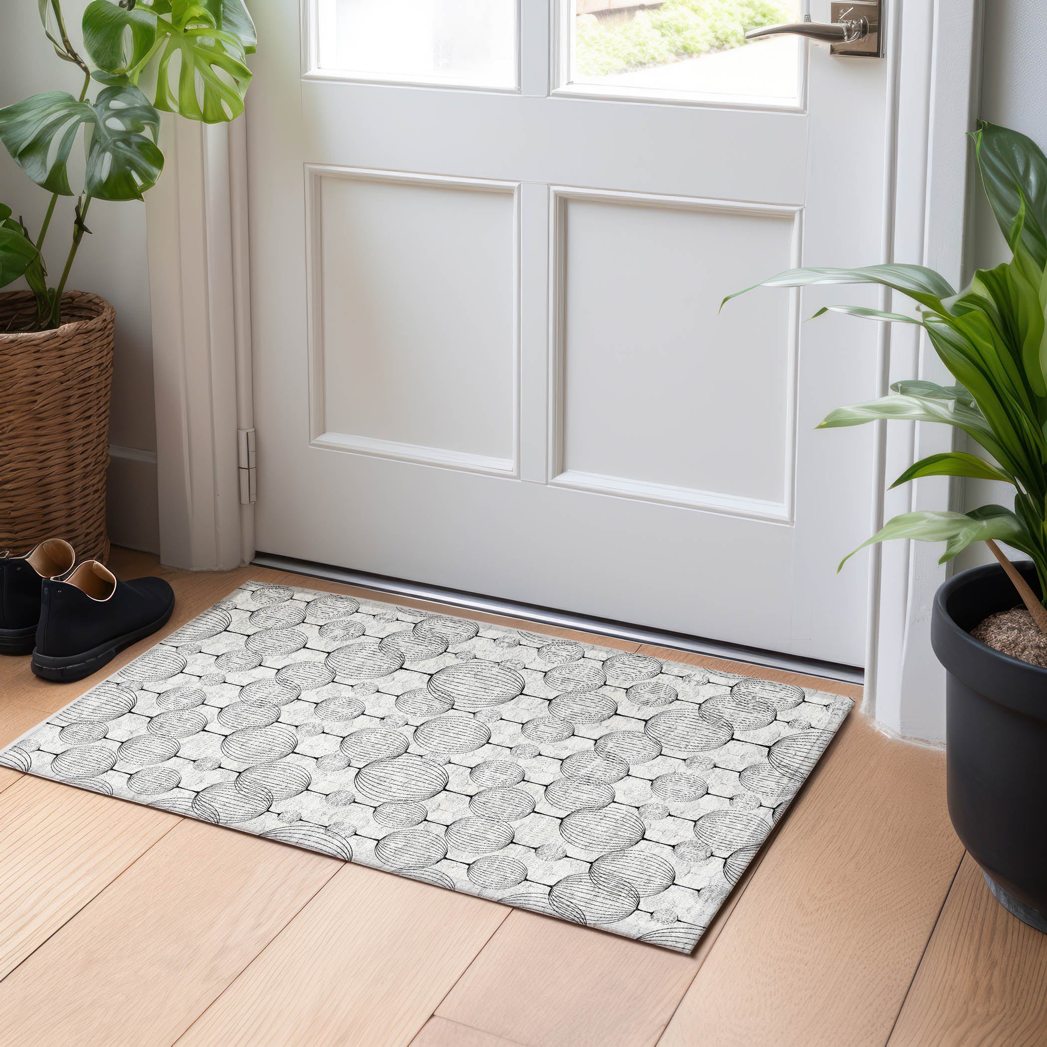 Dublin Machine Washable Transitional White Ivory Rug 1'8" x 2'6" #shape_Rectangle