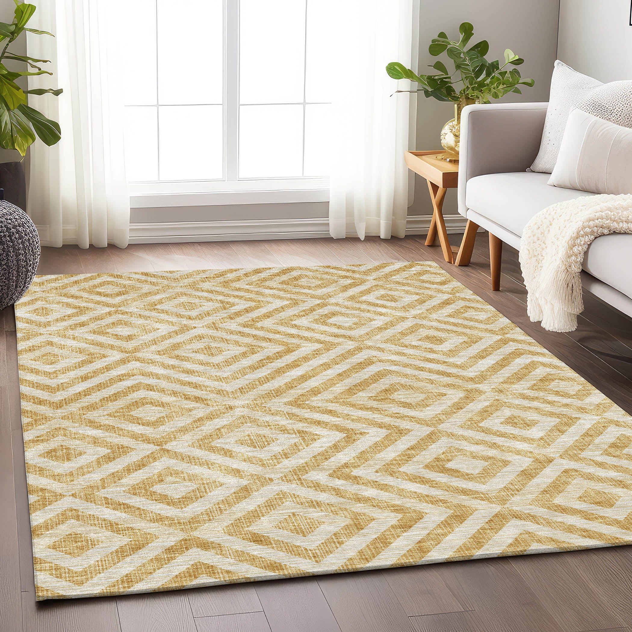 Kathmandu Machine Washable Transitional Gold Rug 2'6" x 3'10" #shape_Rectangle