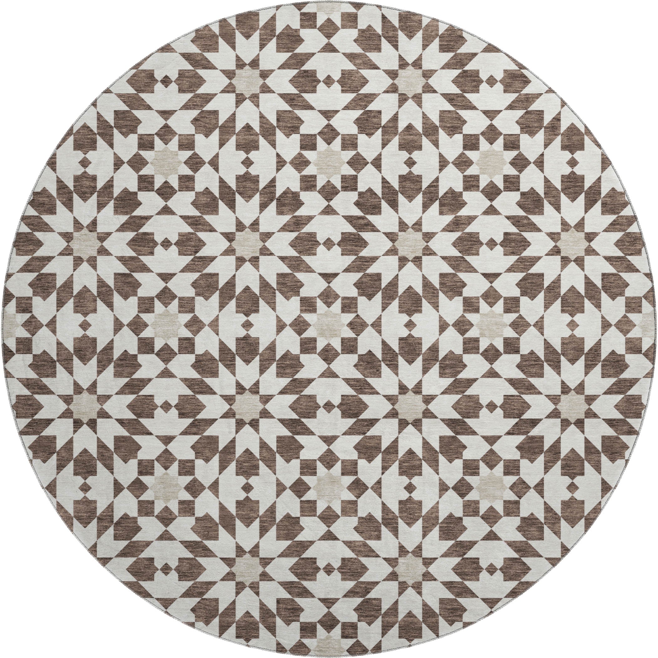Queenstown Machine Washable Transitional Brown Rug 8' x 8' #shape_Round