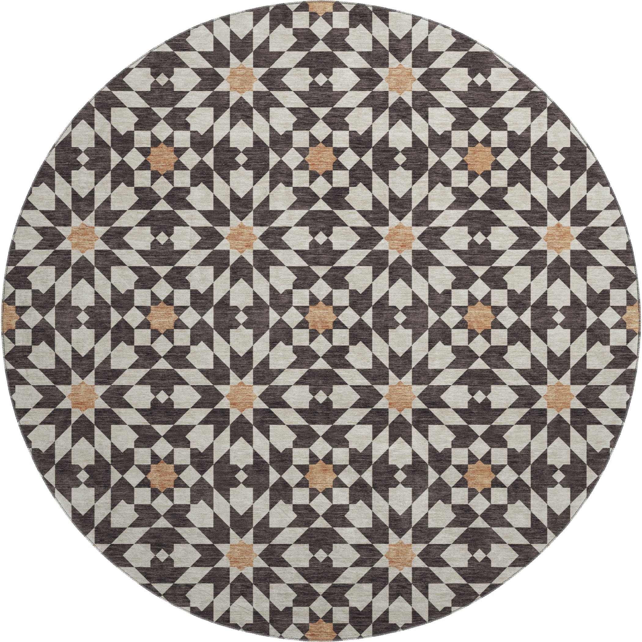 Queenstown Machine Washable Transitional Charcoal Gray Rug 8' x 8' #shape_Round