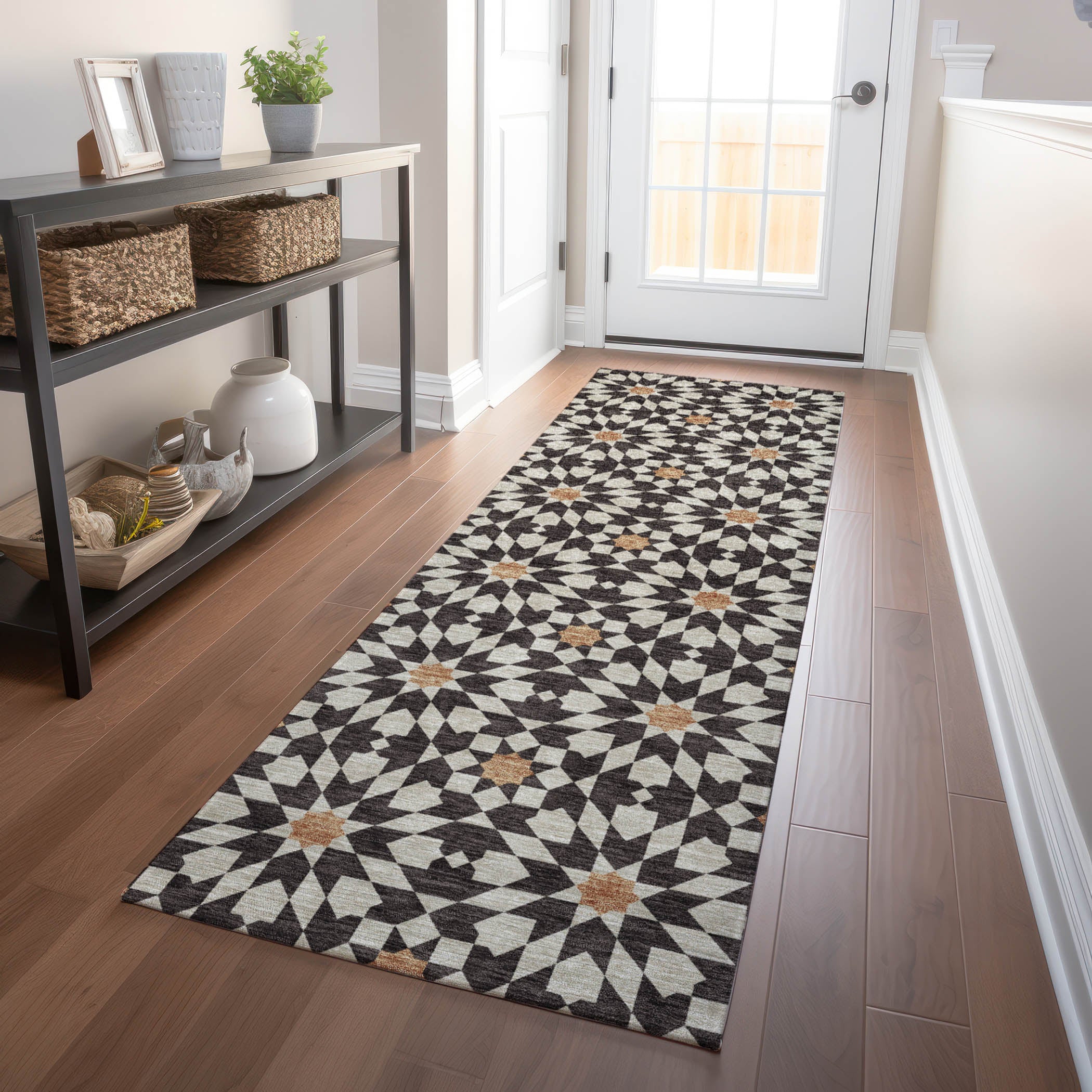 Queenstown Machine Washable Transitional Charcoal Gray Rug 2'3" x 7'6" #shape_Runner