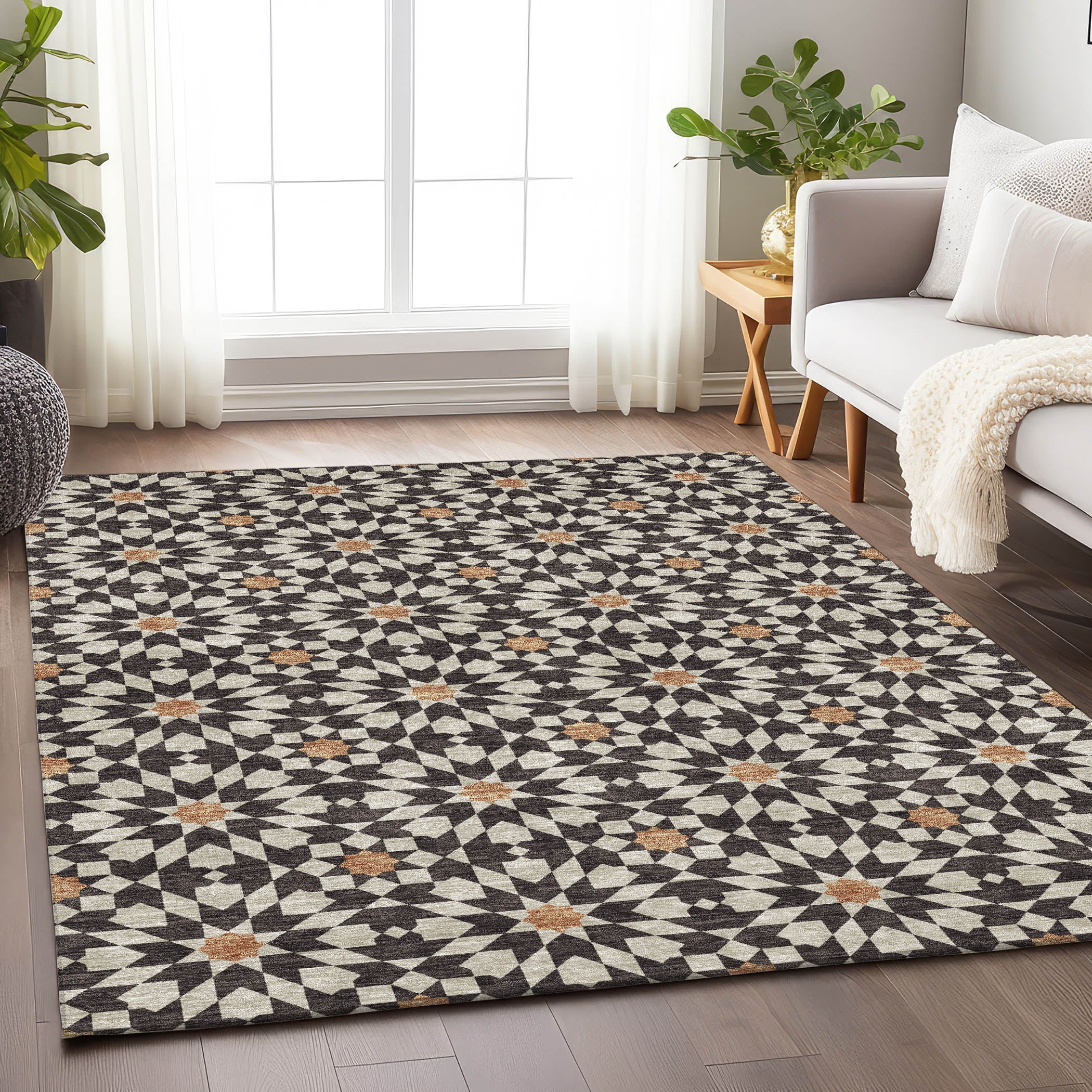 Queenstown Machine Washable Transitional Charcoal Gray Rug 2'6" x 3'10" #shape_Rectangle