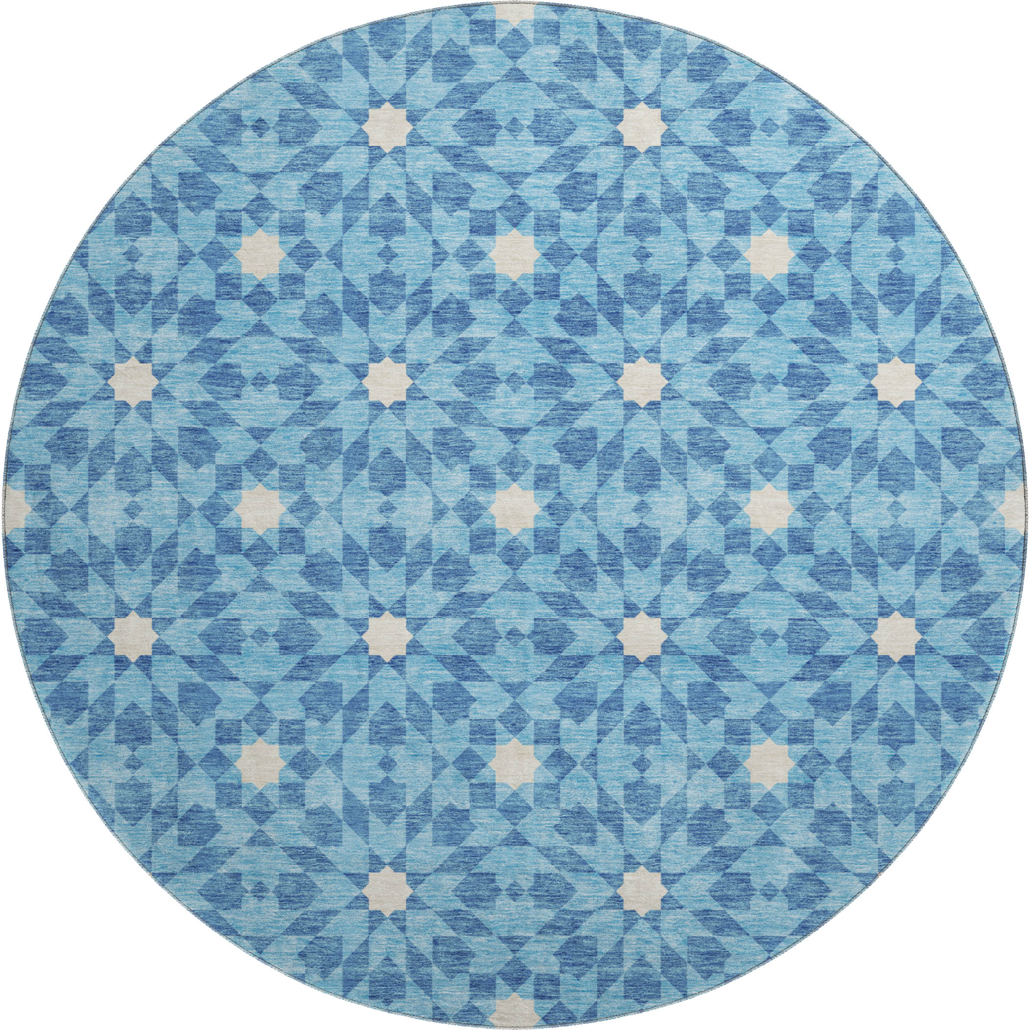 Queenstown Machine Washable Transitional Denim Blue Rug 8' x 8' #shape_Round