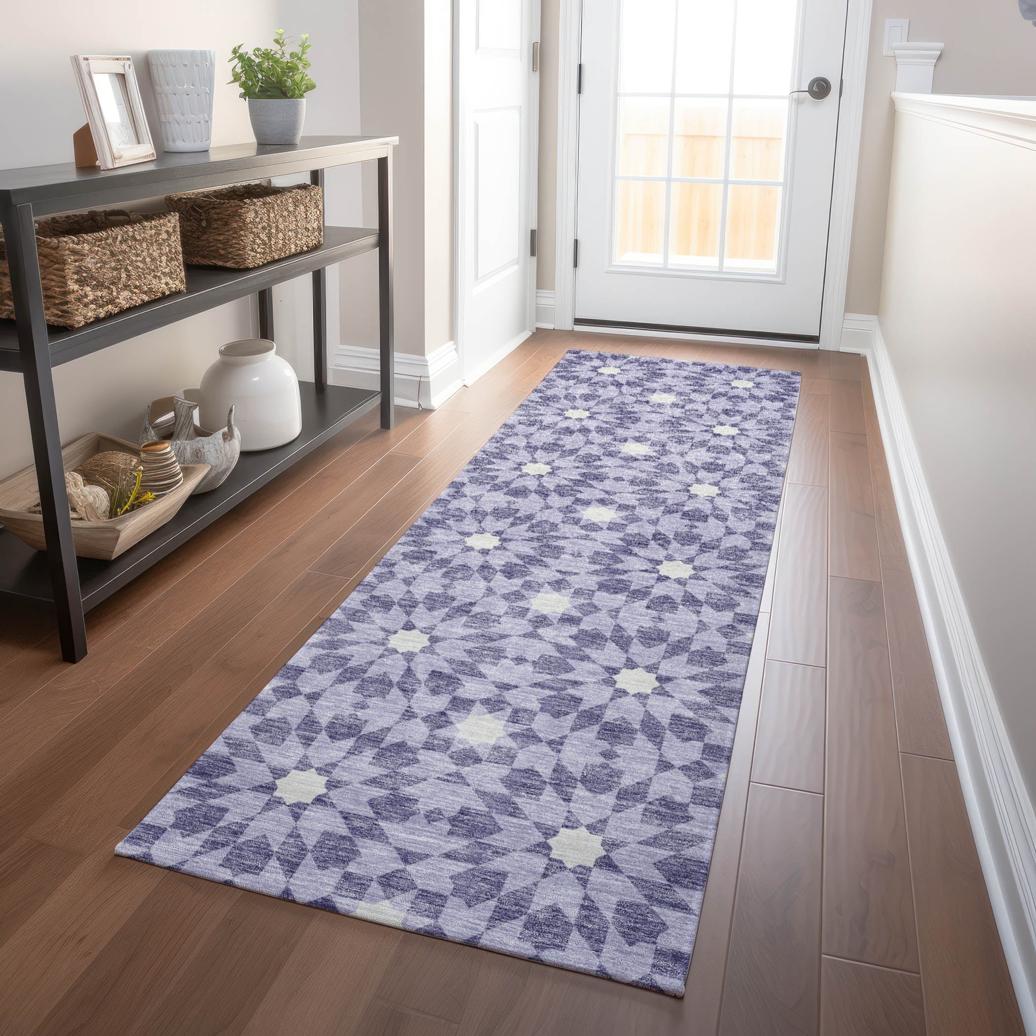 Queenstown Machine Washable Transitional Lilac Purple Rug 2'3" x 7'6" #shape_Runner