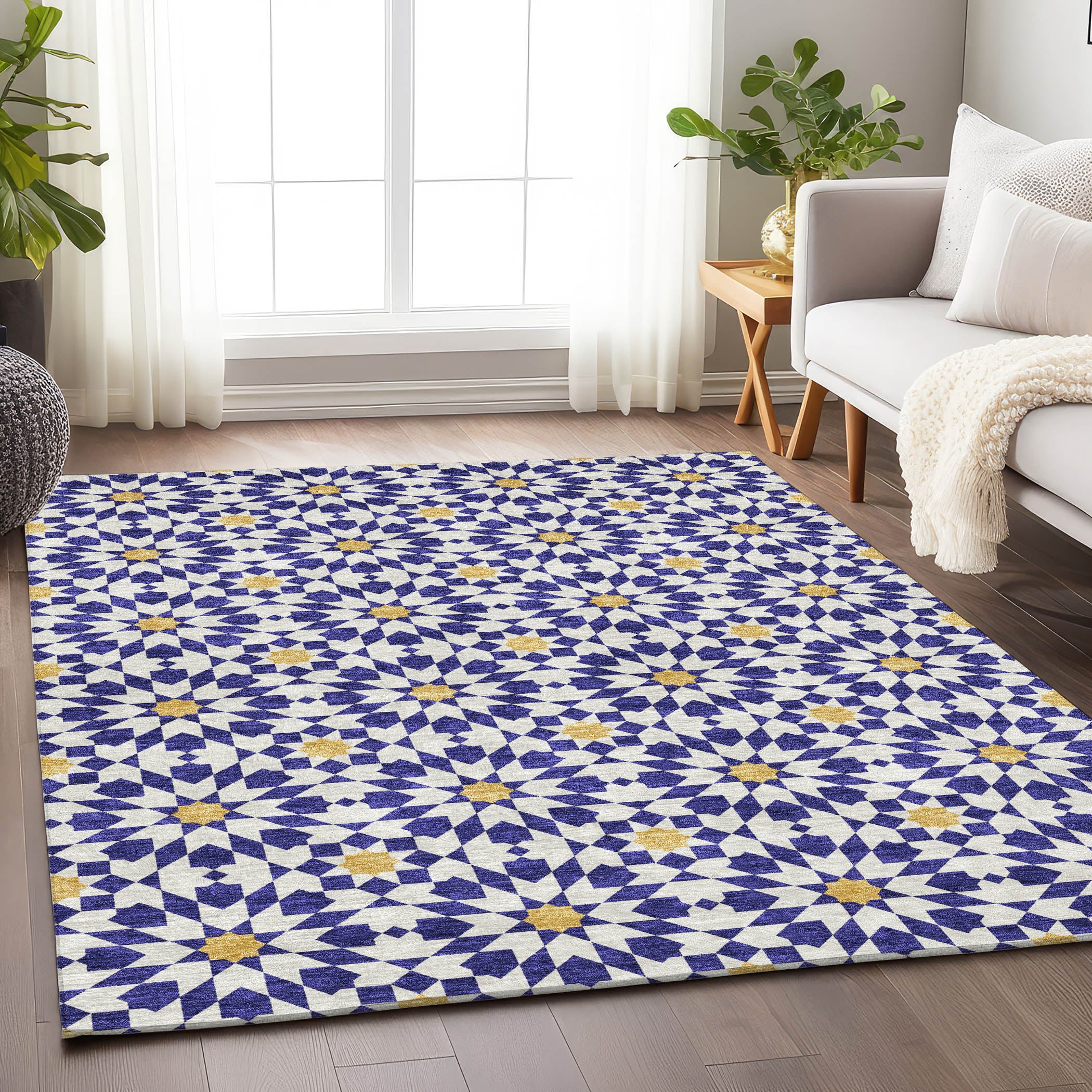 Queenstown Machine Washable Transitional Navy Blue Rug 2'6" x 3'10" #shape_Rectangle