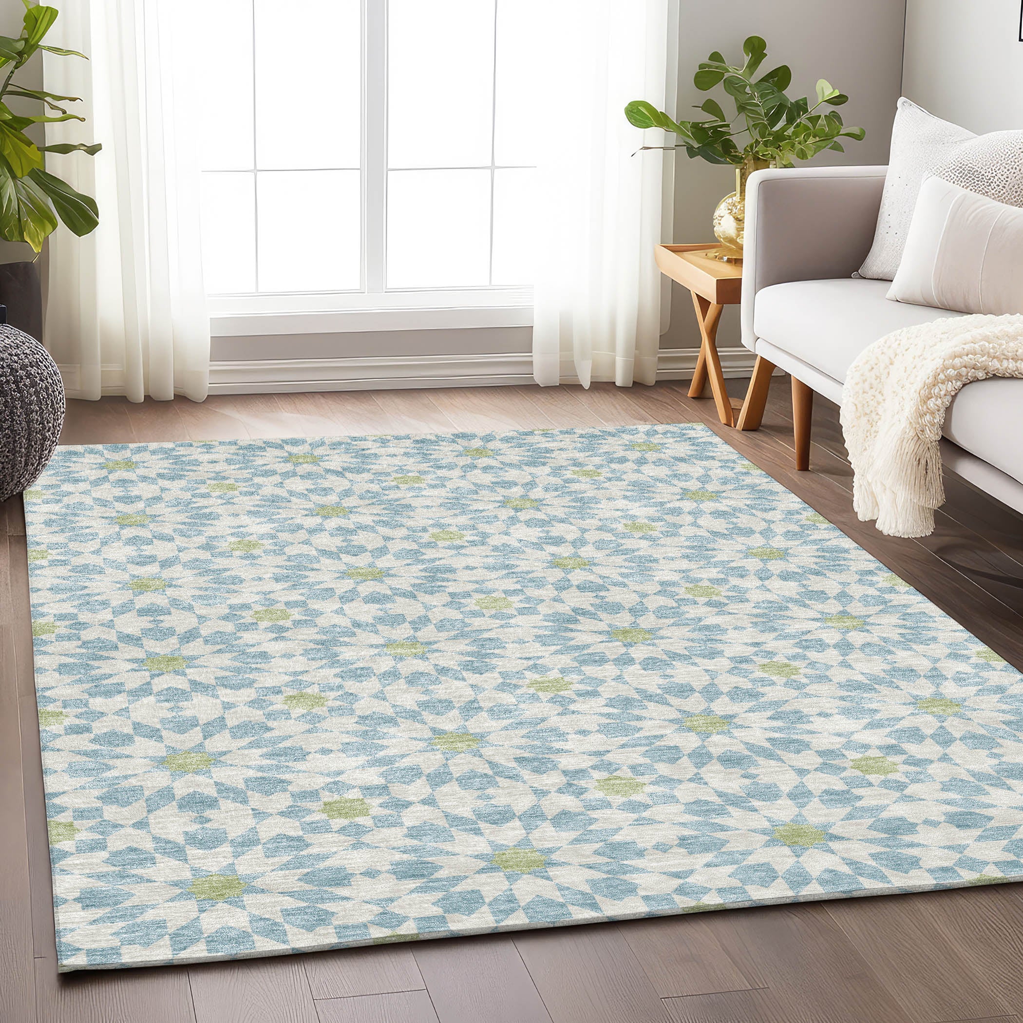 Queenstown Machine Washable Transitional Sky Blue Rug 2'6" x 3'10" #shape_Rectangle