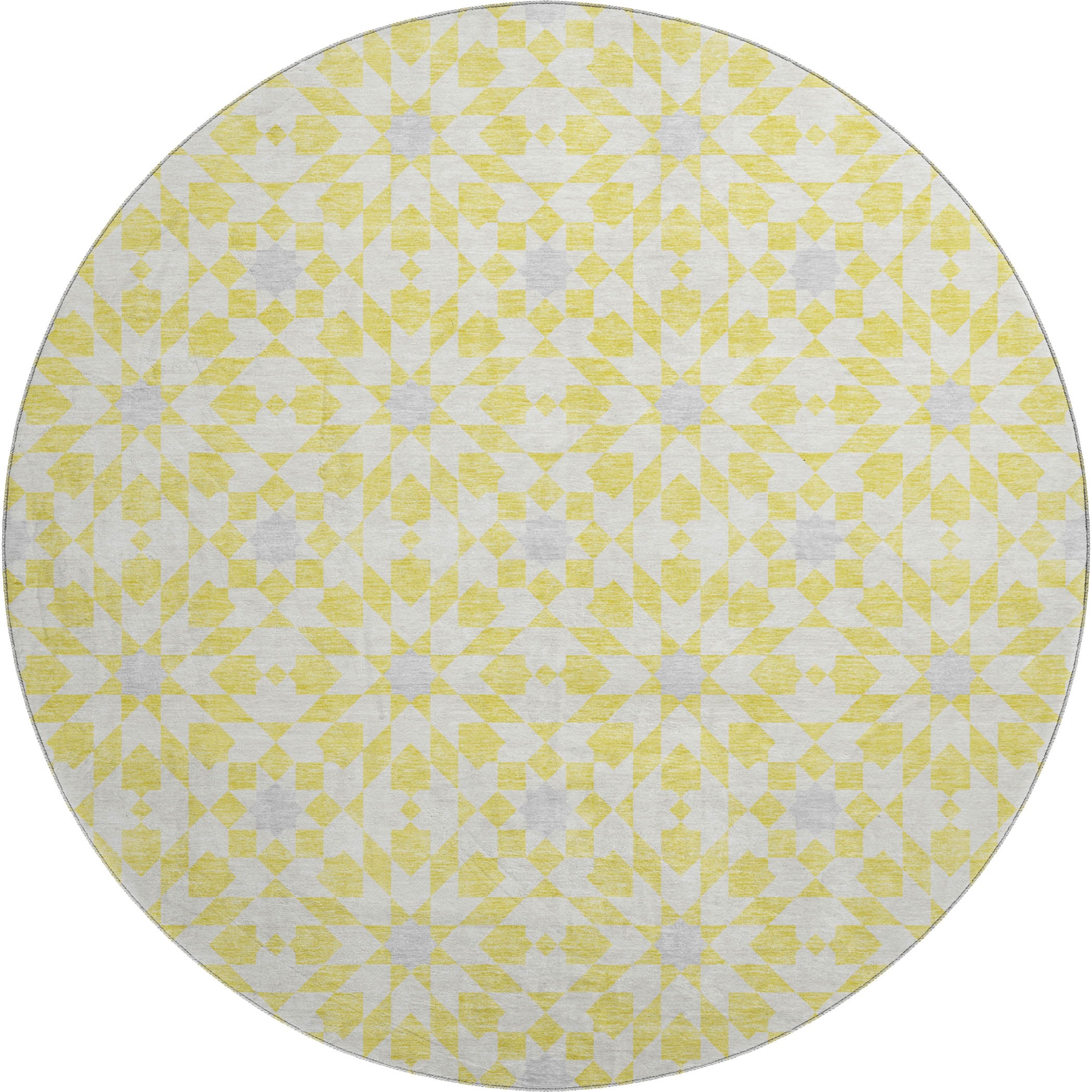 Queenstown Machine Washable Transitional Yellow Gold Rug 8' x 8' #shape_Round