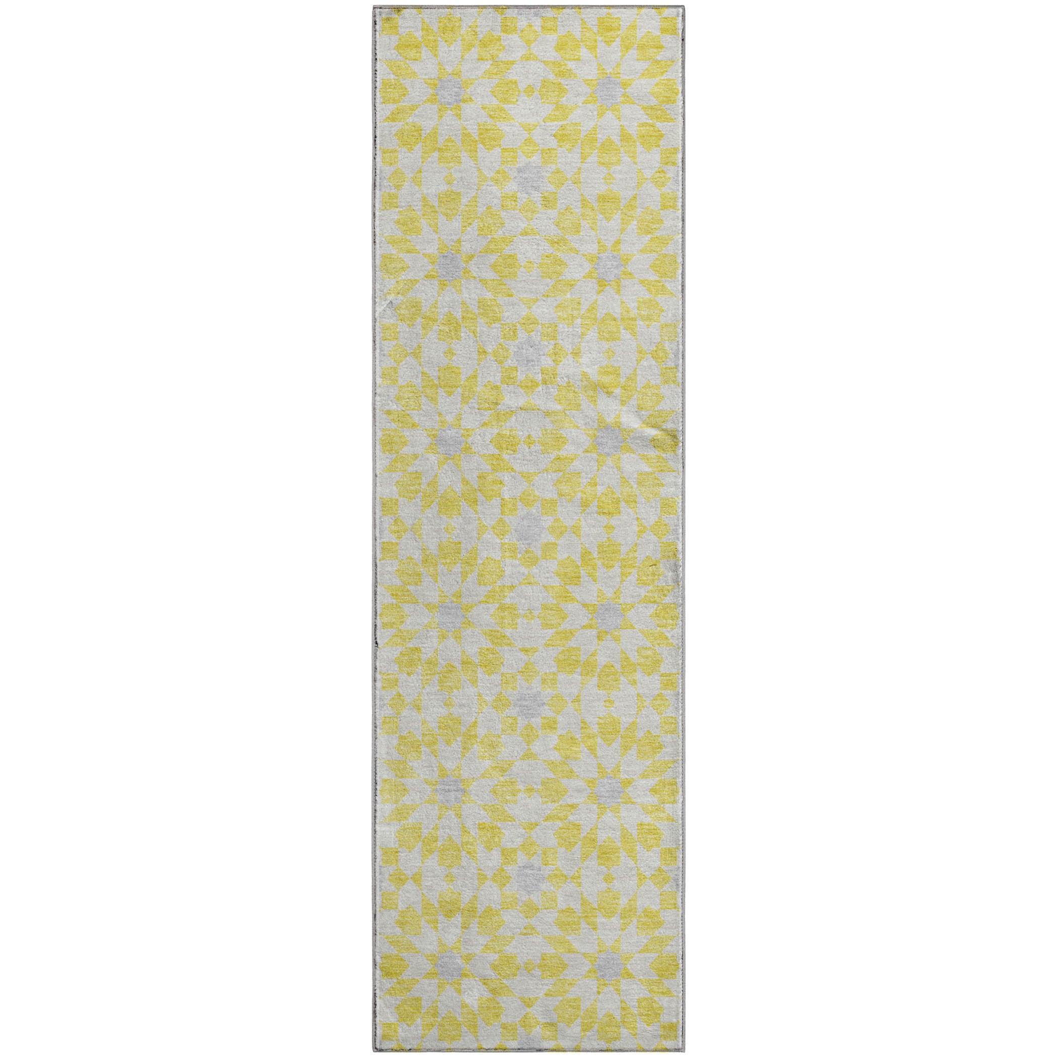 Queenstown Machine Washable Transitional Yellow Gold Rug 2'3" x 7'6" #shape_Runner