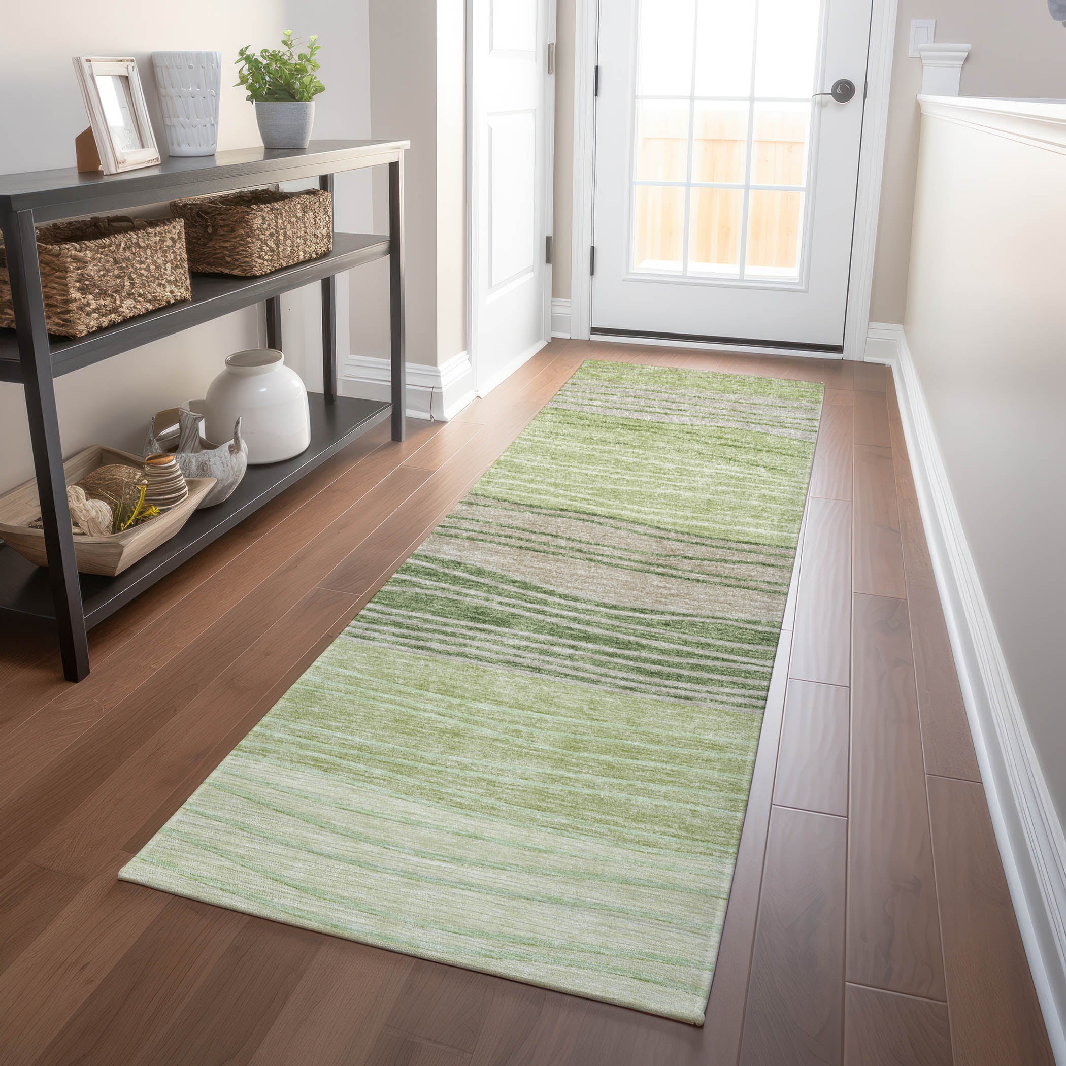 Seoul Machine Washable Transitional Aloe Green Rug 2'3" x 7'6" #shape_Runner