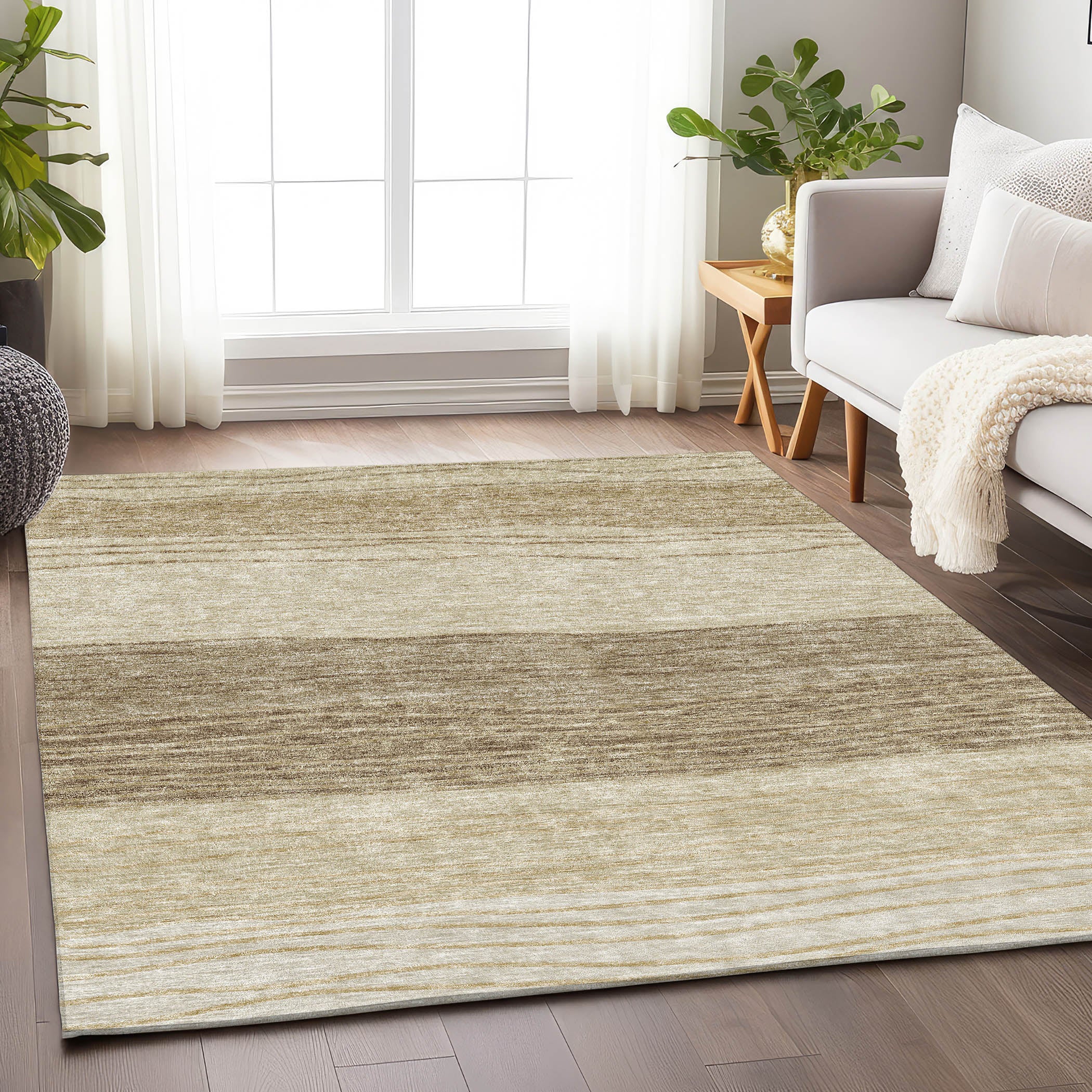 Seoul Machine Washable Transitional Beige Brown Rug 2'6" x 3'10" #shape_Rectangle
