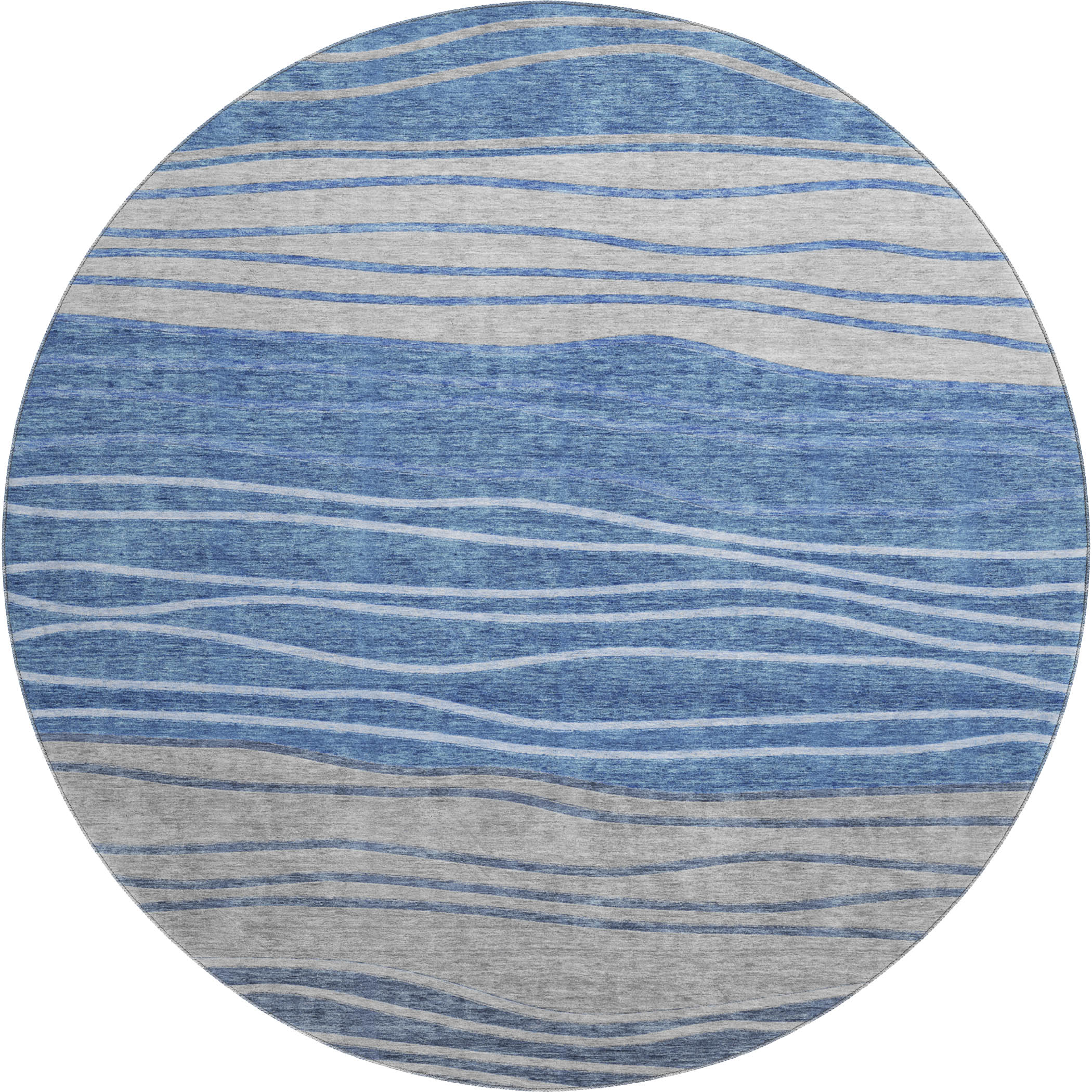 Seoul Machine Washable Transitional Blue Rug 8' x 8' #shape_Round